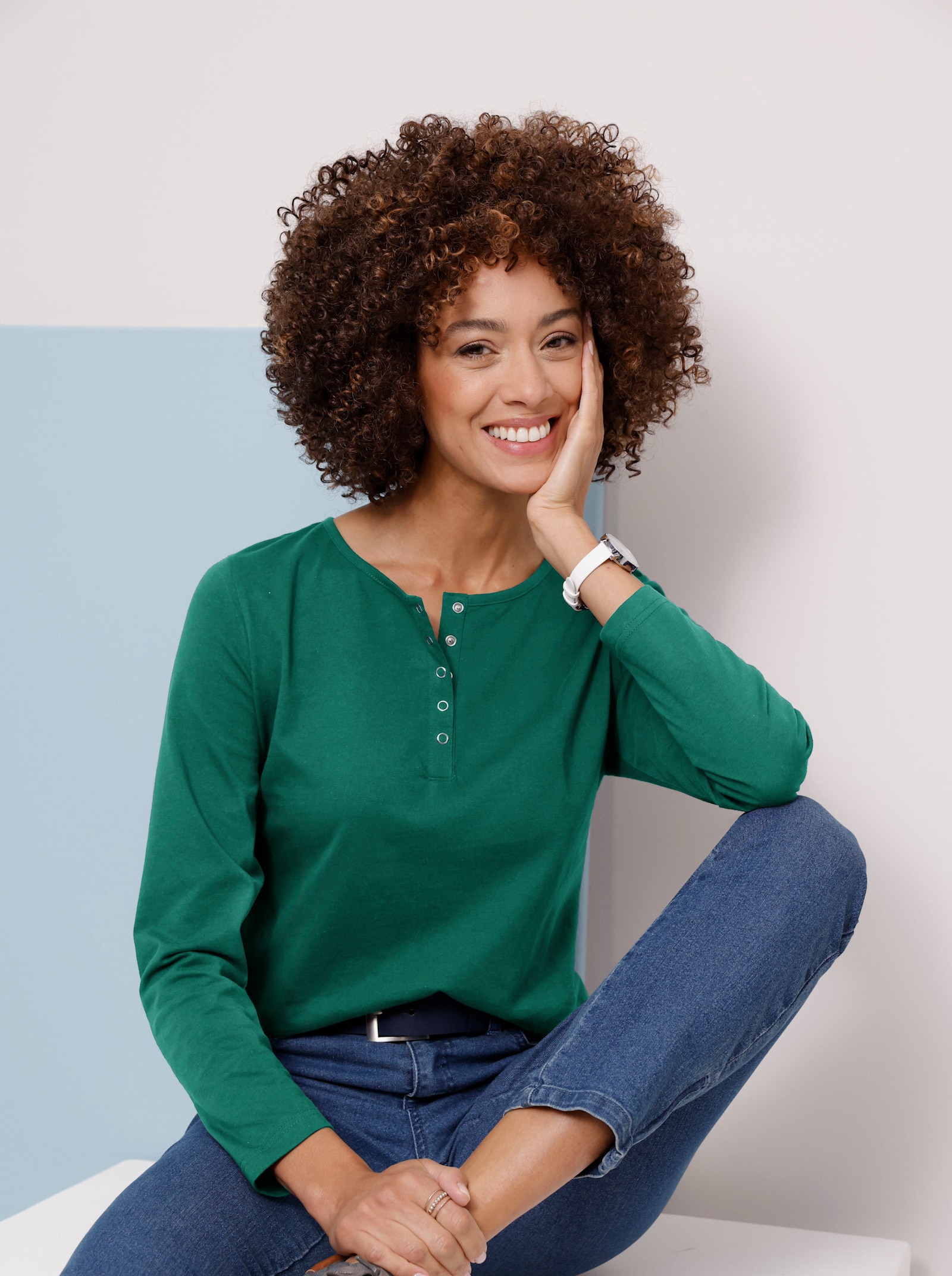 Shirt met lange mouwen en drukknopen - groen