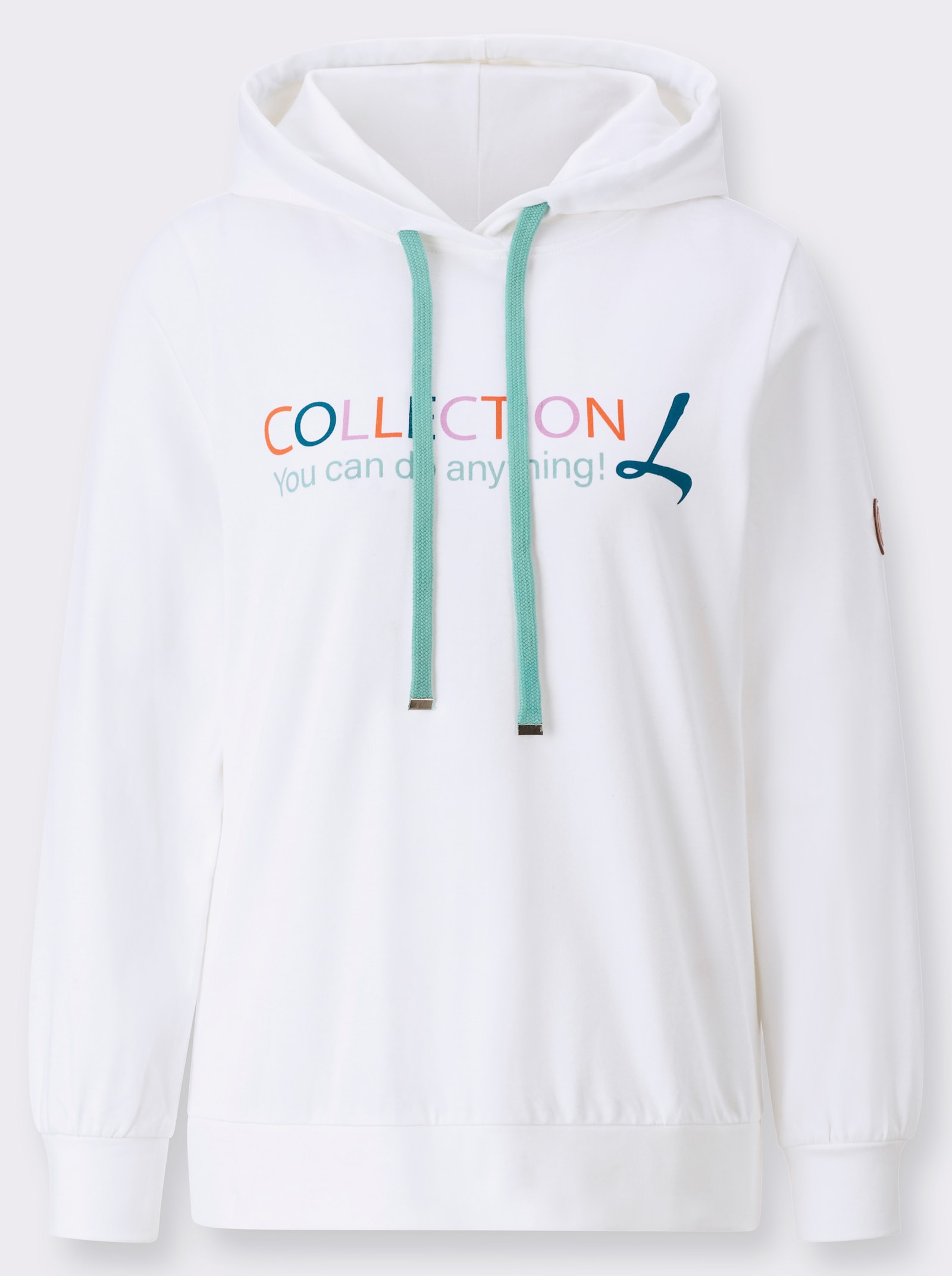 Sweatshirt mit mehrfarbigem Schriftzug - ecru-salbei