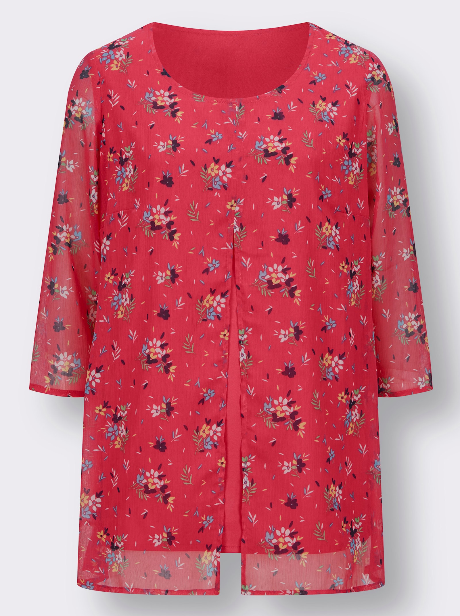 Dlouhá halenka vrstveného vzhledu s šifonem - pink-námořnická modrá-potisk