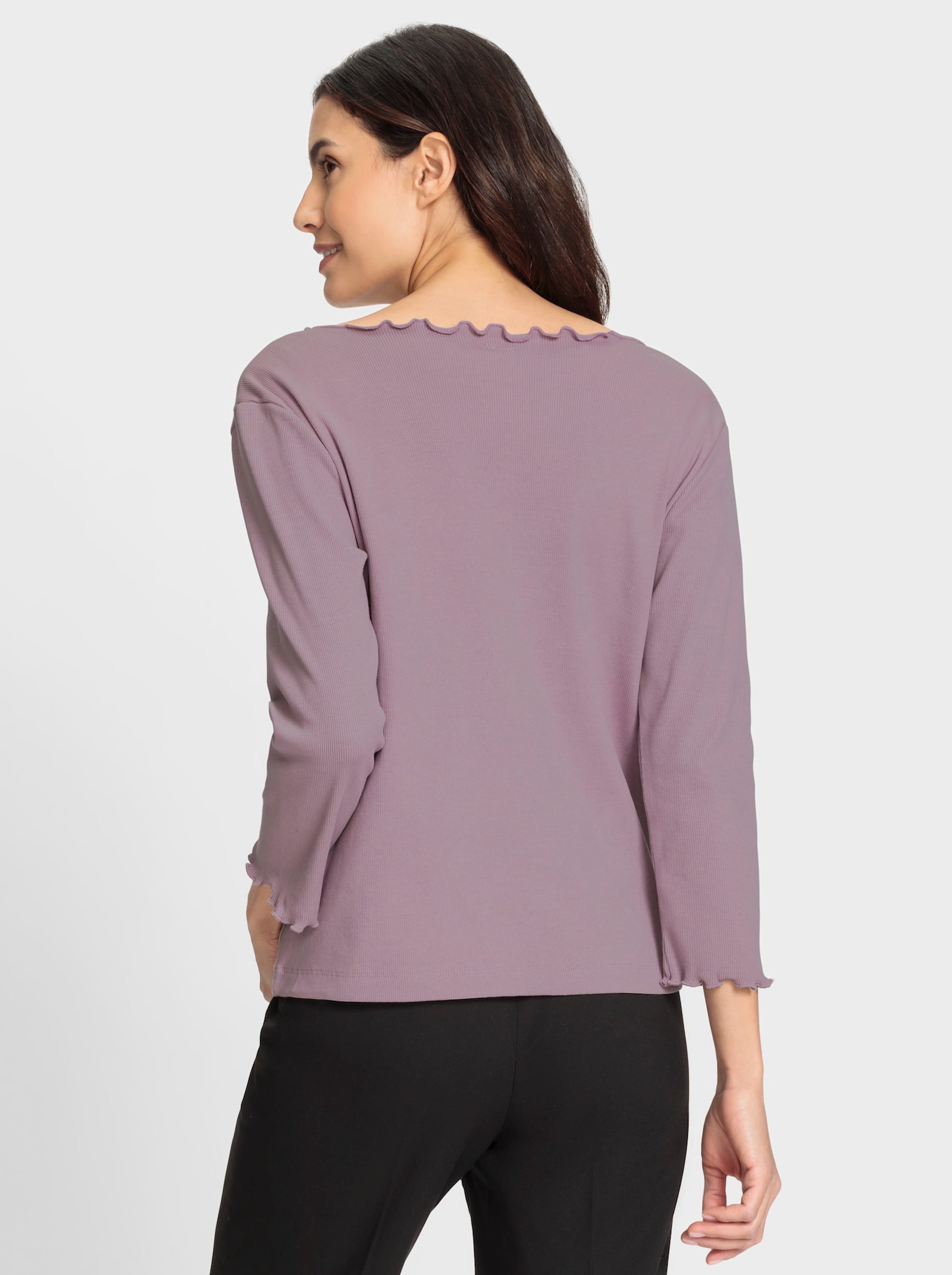 Shirt met golvende zoom bij de V-hals en aan de mouwen - mauve