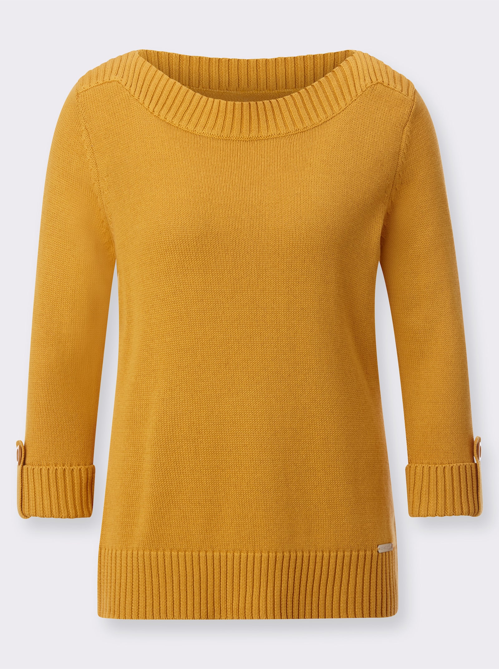 3/4 Arm-Pullover mit Zierriegel am Ärmel - maisgelb