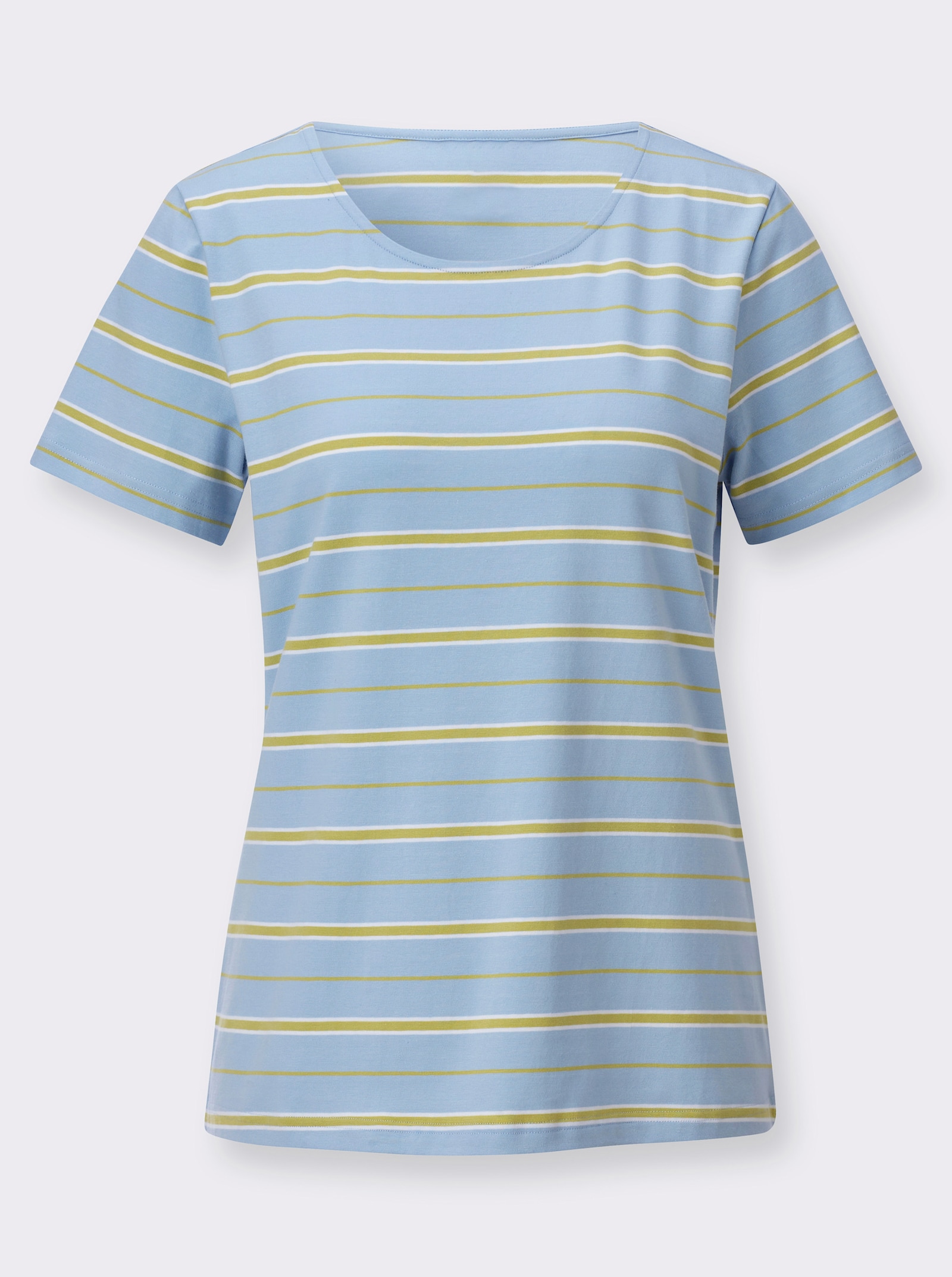 Ringelshirt mit Rundhals-Ausschnitt - hellblau-lindgrün-geringelt