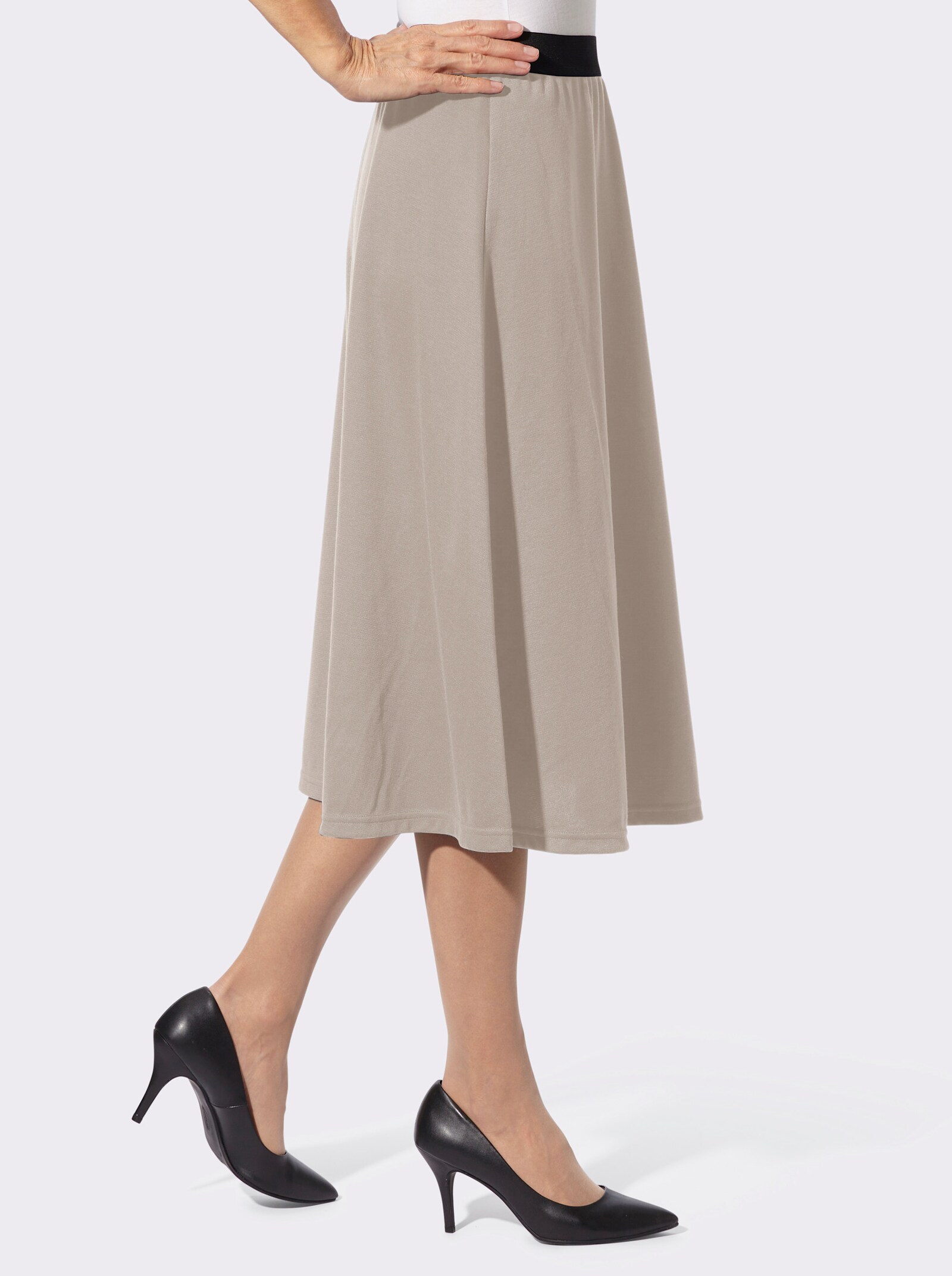 Jerseyrock mit Kontrastbund - dunkeltaupe + sesam