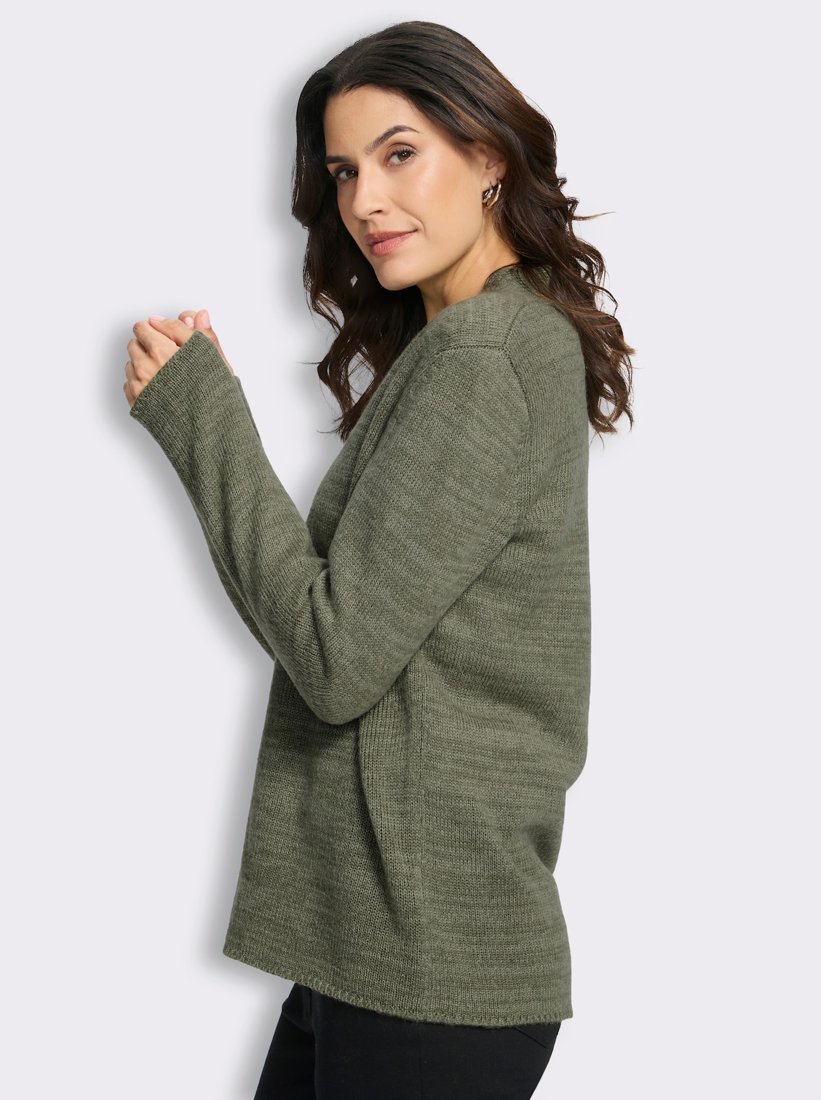 Strickjacke in offener Form - khaki-meliert
