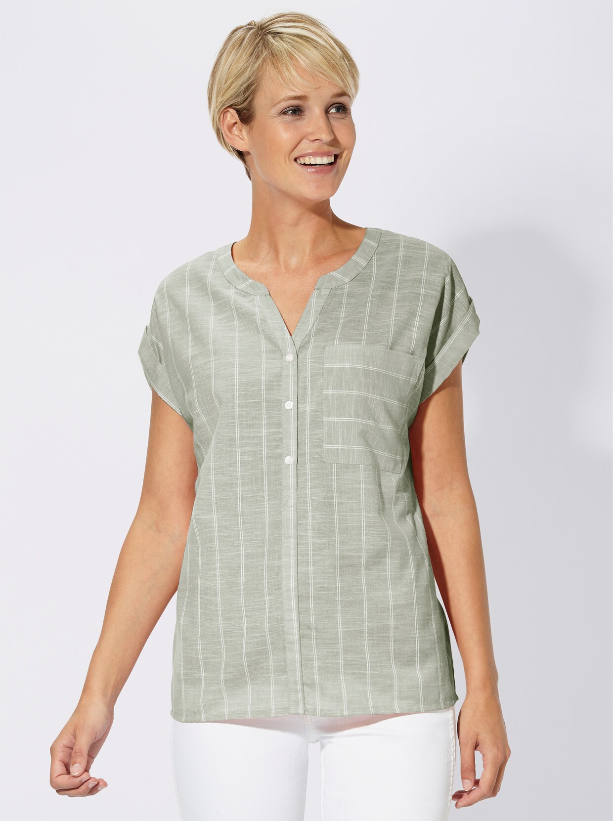Comfortabele blouse - rietgroen gestreept