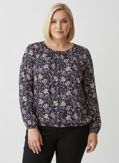 Schlupfbluse in Blüten-Dessin - marine-rosenquarz-bedruckt