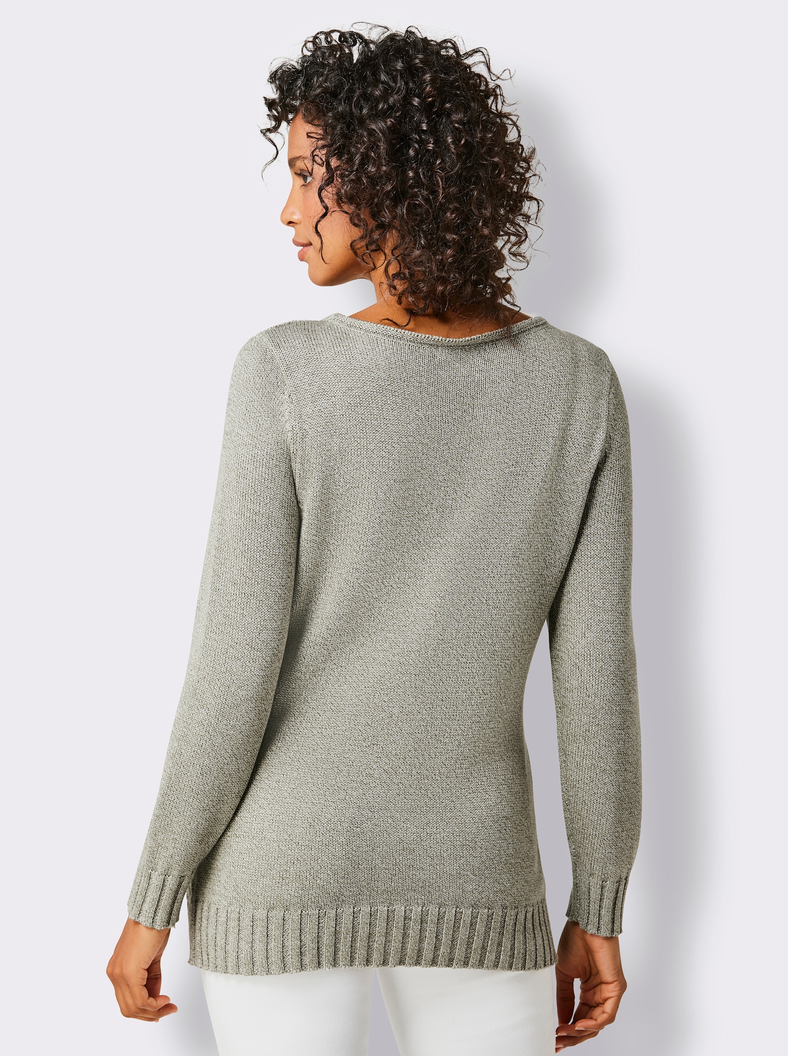 CREATION L PREMIUM Langarm-Pullover in Rippenstrick - khaki-meliert