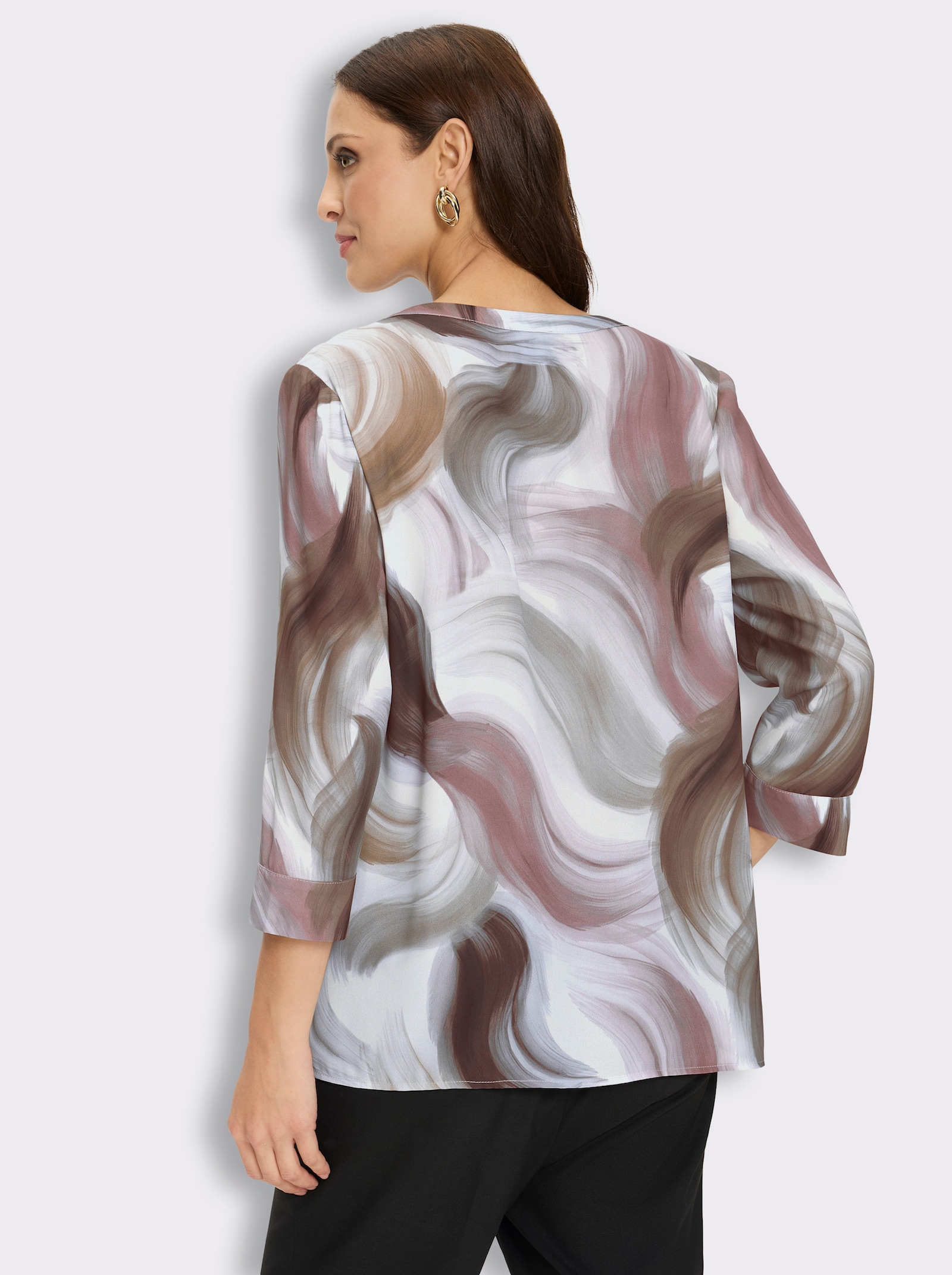 Druckbluse in Crêpe-Qualität - ecru-braun-bedruckt