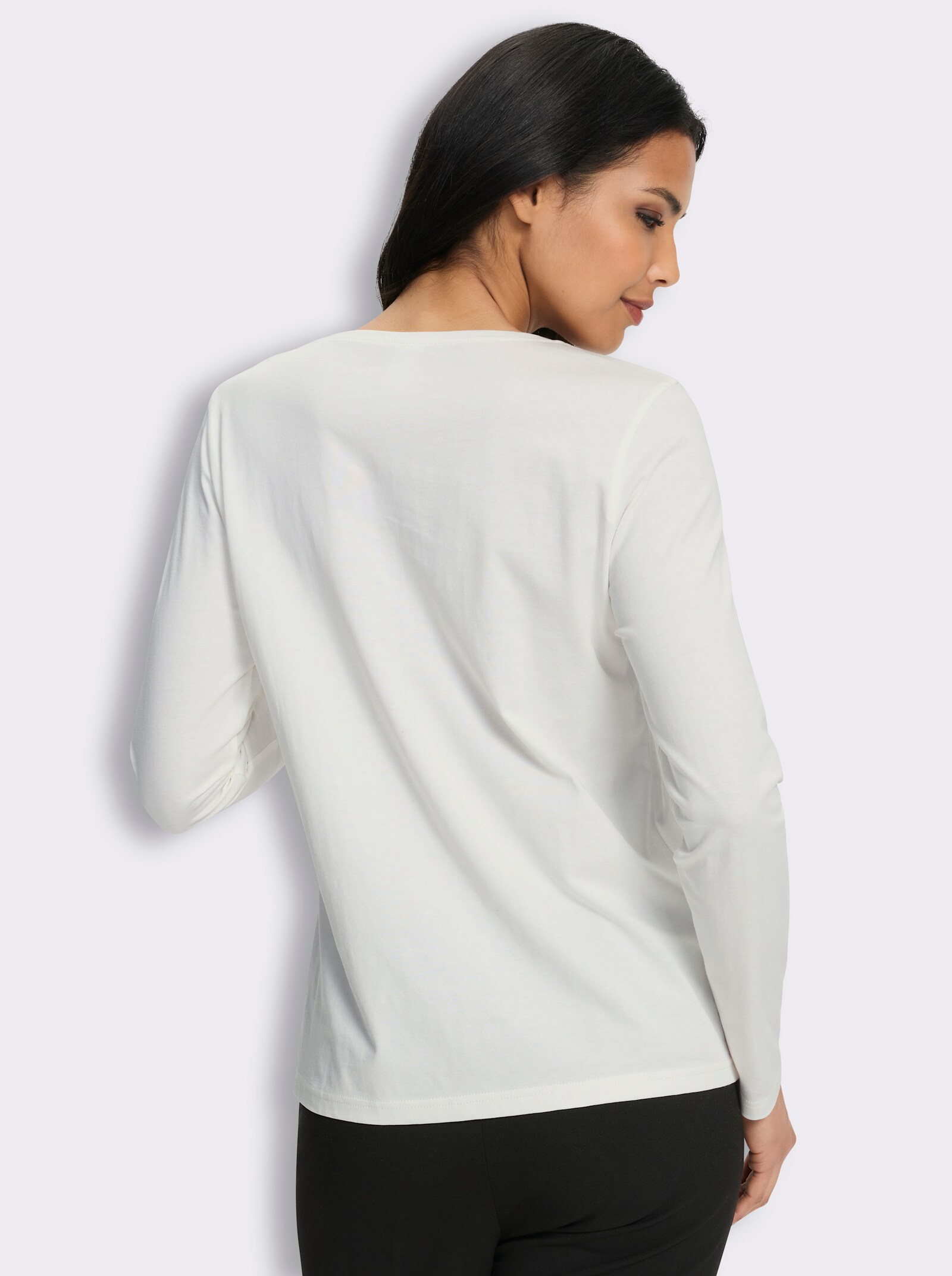 Rundhalsshirt mit Druck-Motiv - ecru-schwarz