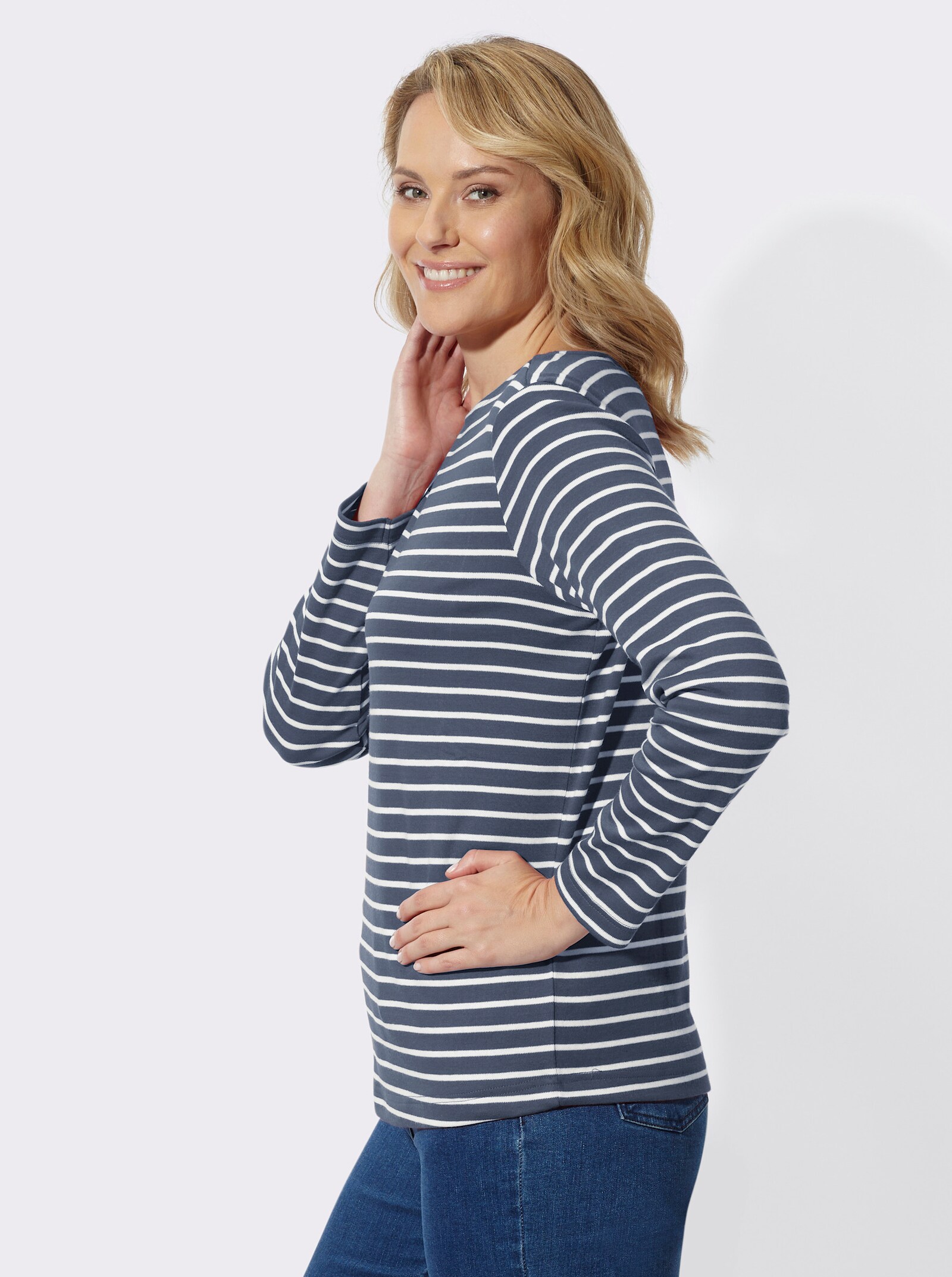 Sweatshirt im Ringel-Dessin - rauchblau-ecru-geringelt