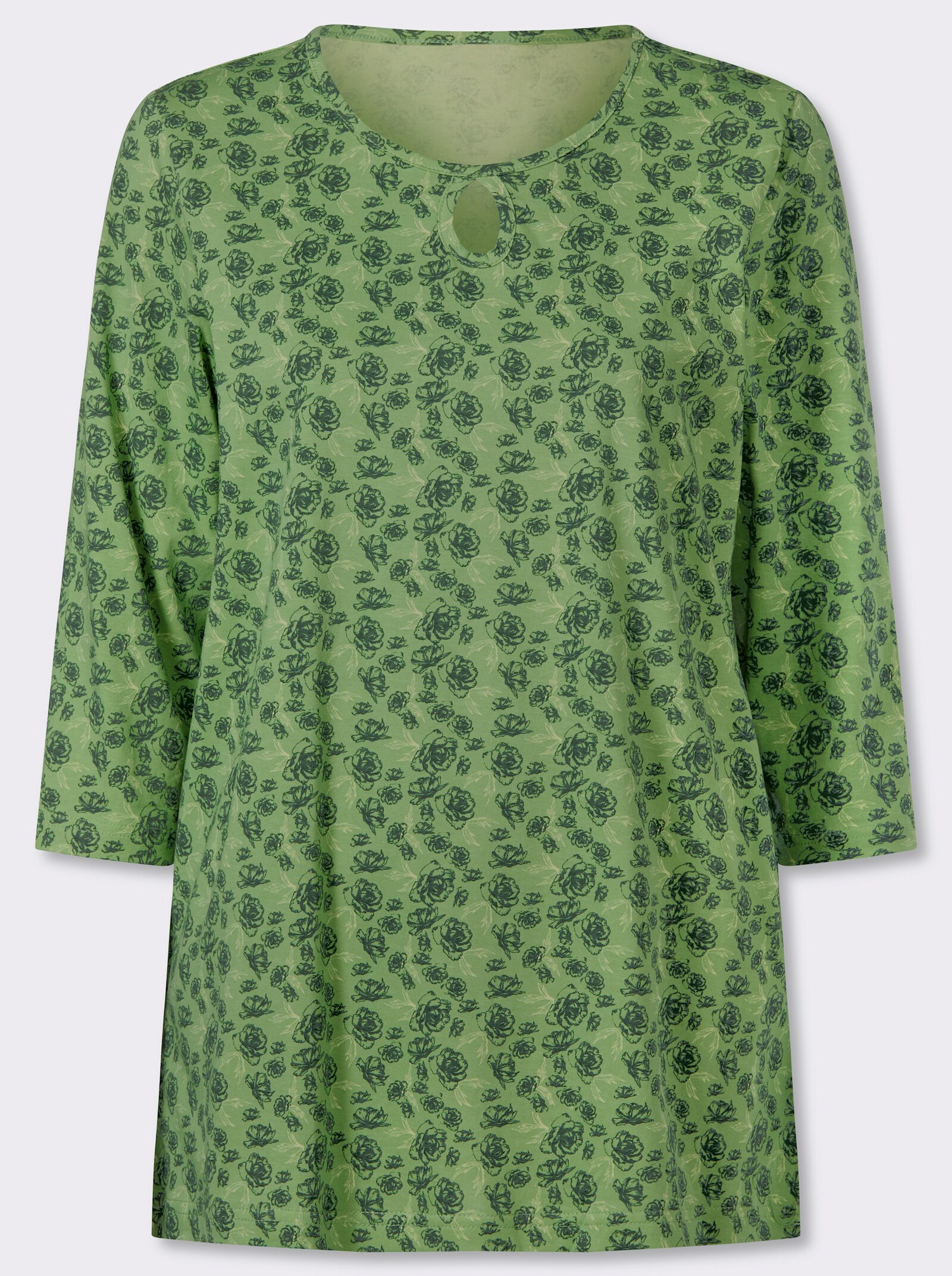 Longshirt mit Tropfen-Ausschnitt - eucalyptus-moos-bedruckt