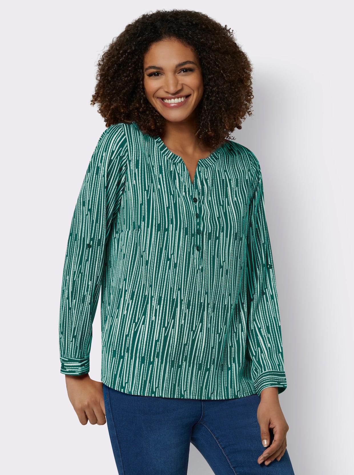 Comfortabele blouse - groen/wit bedrukt