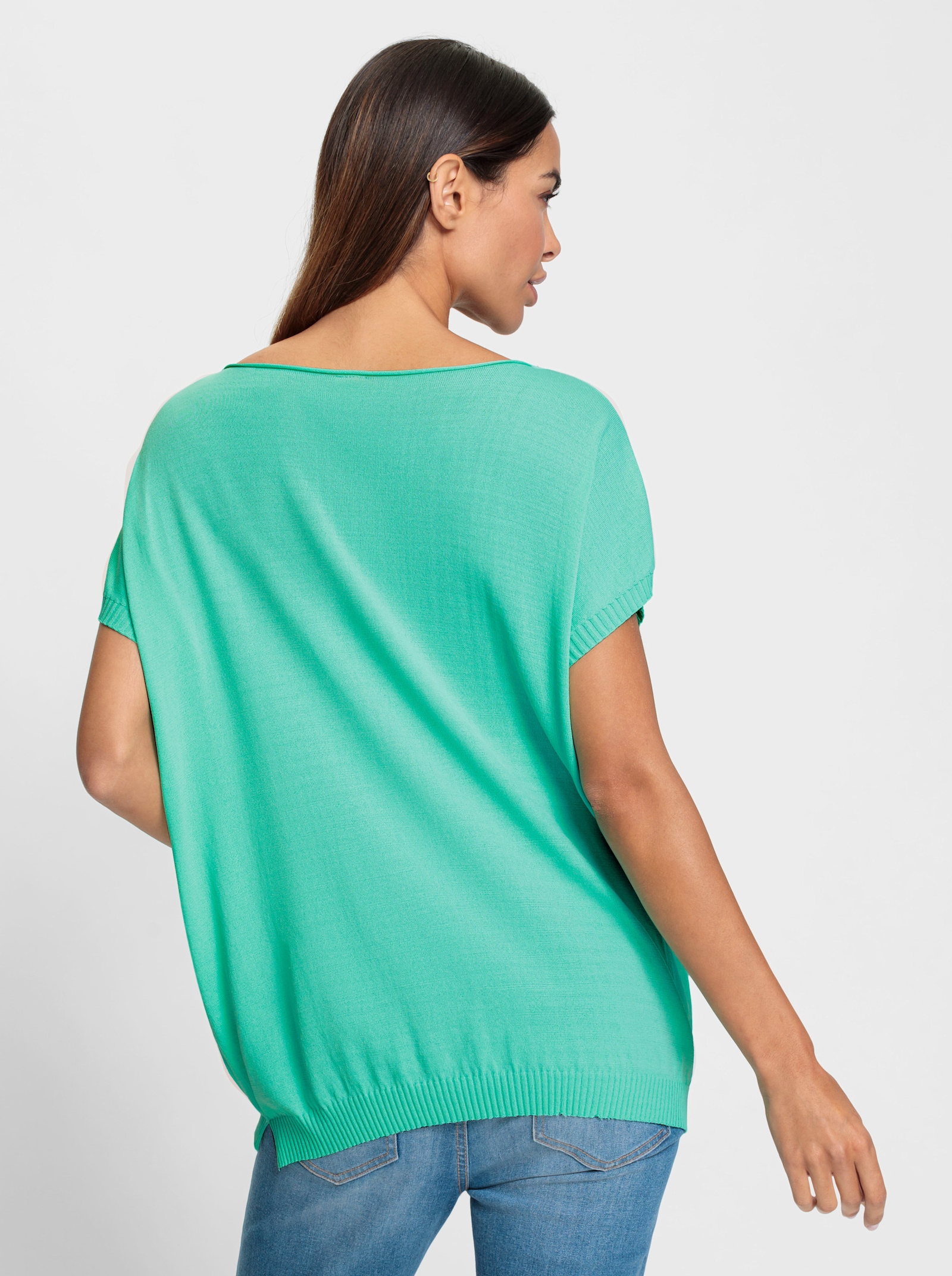 heine Pull à manches courtes avec encolure en U - bleu-vert