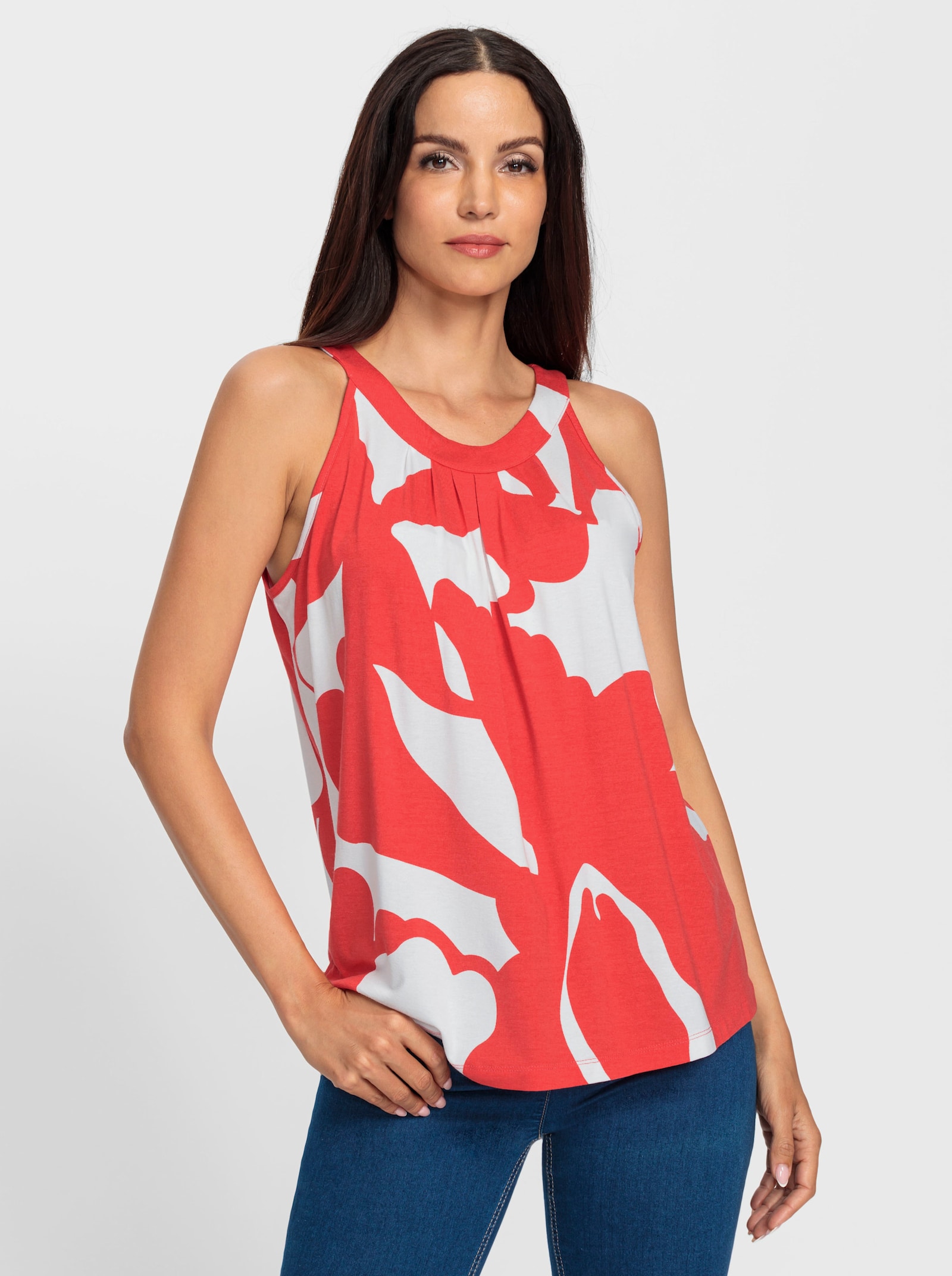 heine Shirttop met rimpeling - langoustine/ecru bedrukt