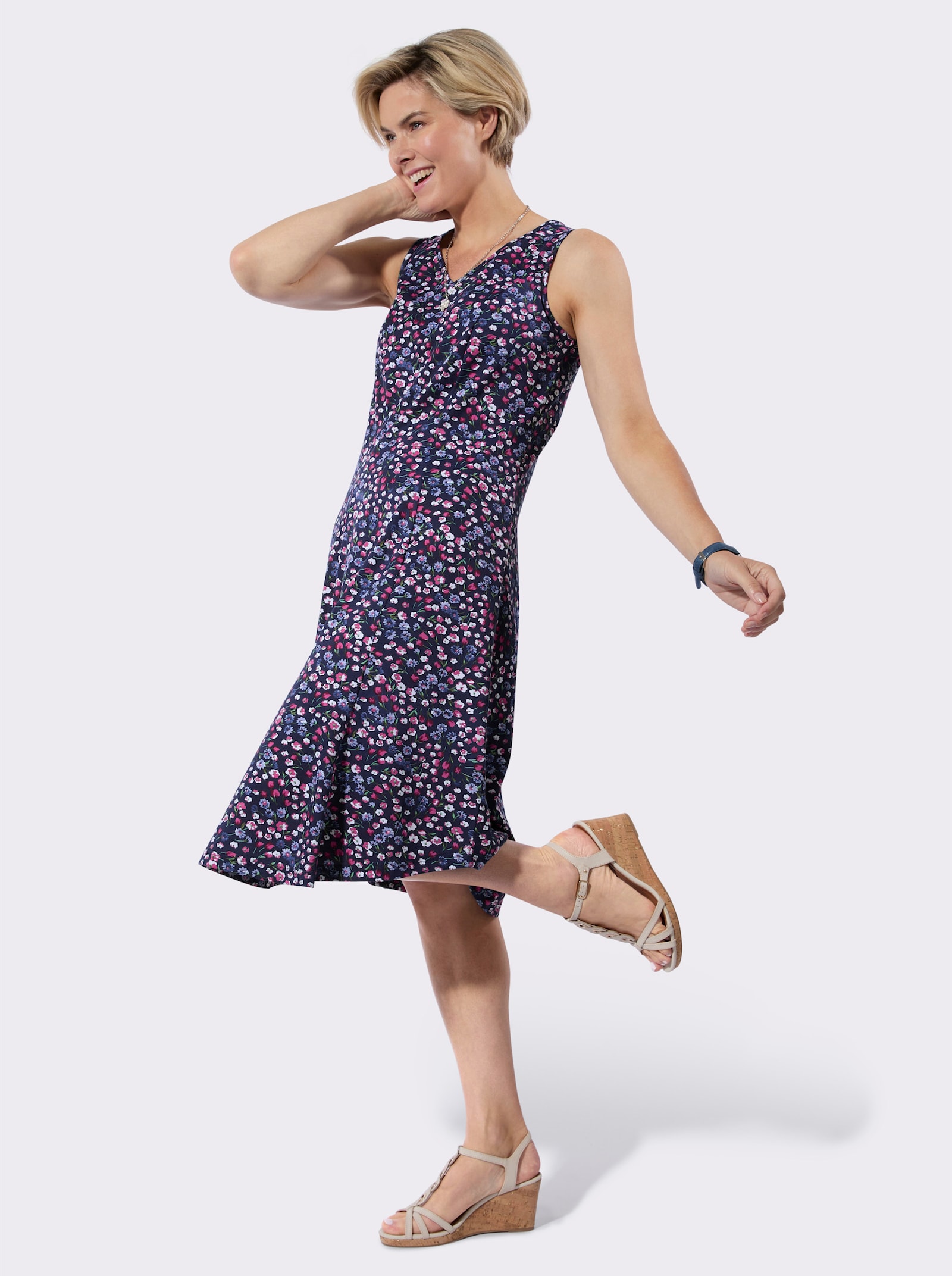 Sommerkleid im Millefleurs-Dessin - marine-fuchsia-bedruckt