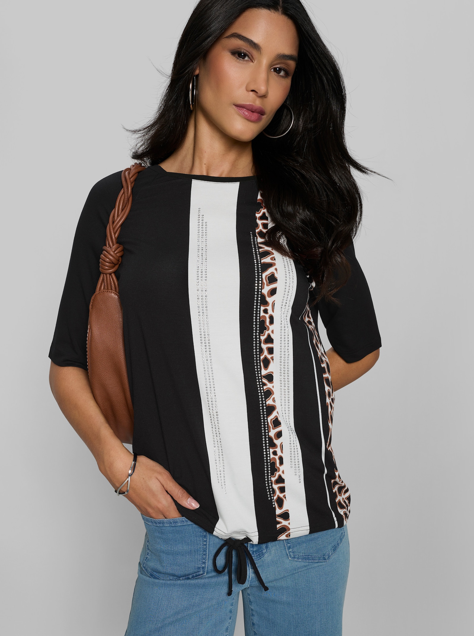 heine Rundhalsshirt mit Print - ecru-schwarz-bedruckt