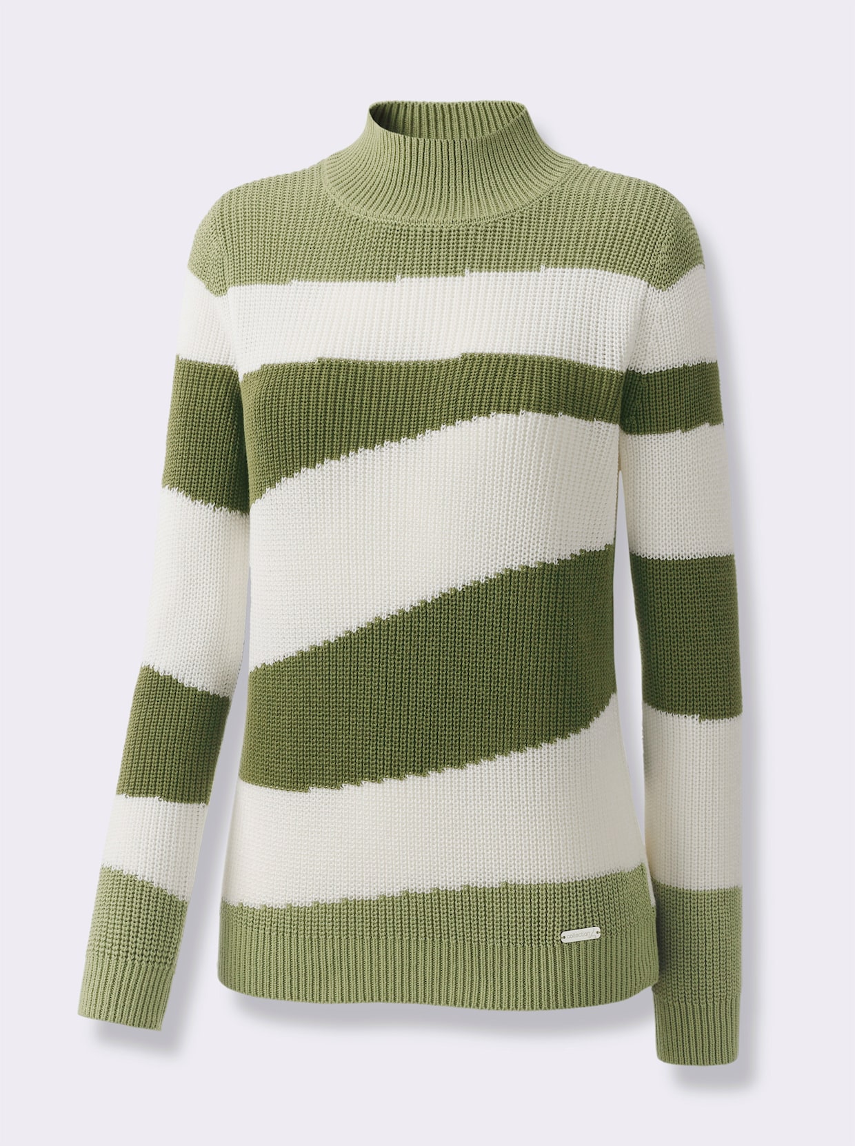 Stehkragenpullover - oliv-ecru-gemustert