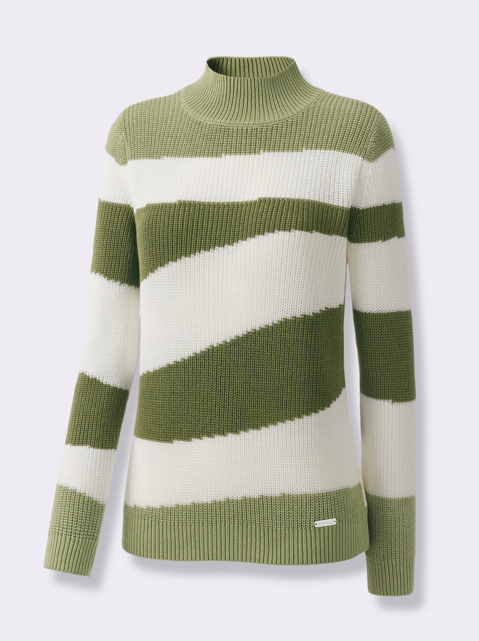 Stehkragenpullover mit Intarsienstrick-Muster - oliv-ecru-gemustert
