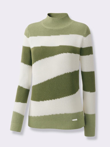 Stehkragenpullover - oliv-ecru-gemustert