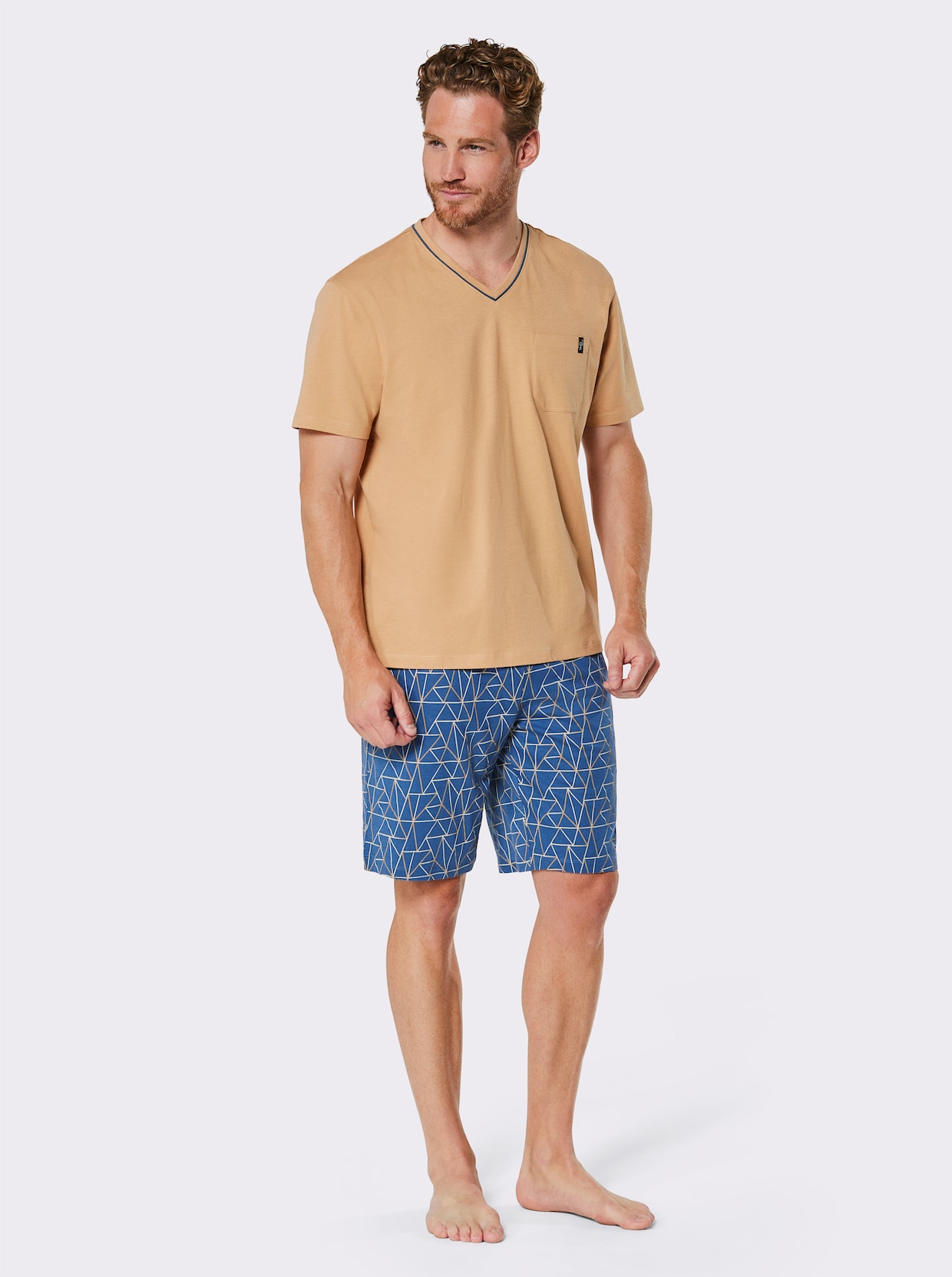 wäschepur men Shorty's - jeansblauw bedrukt + camel