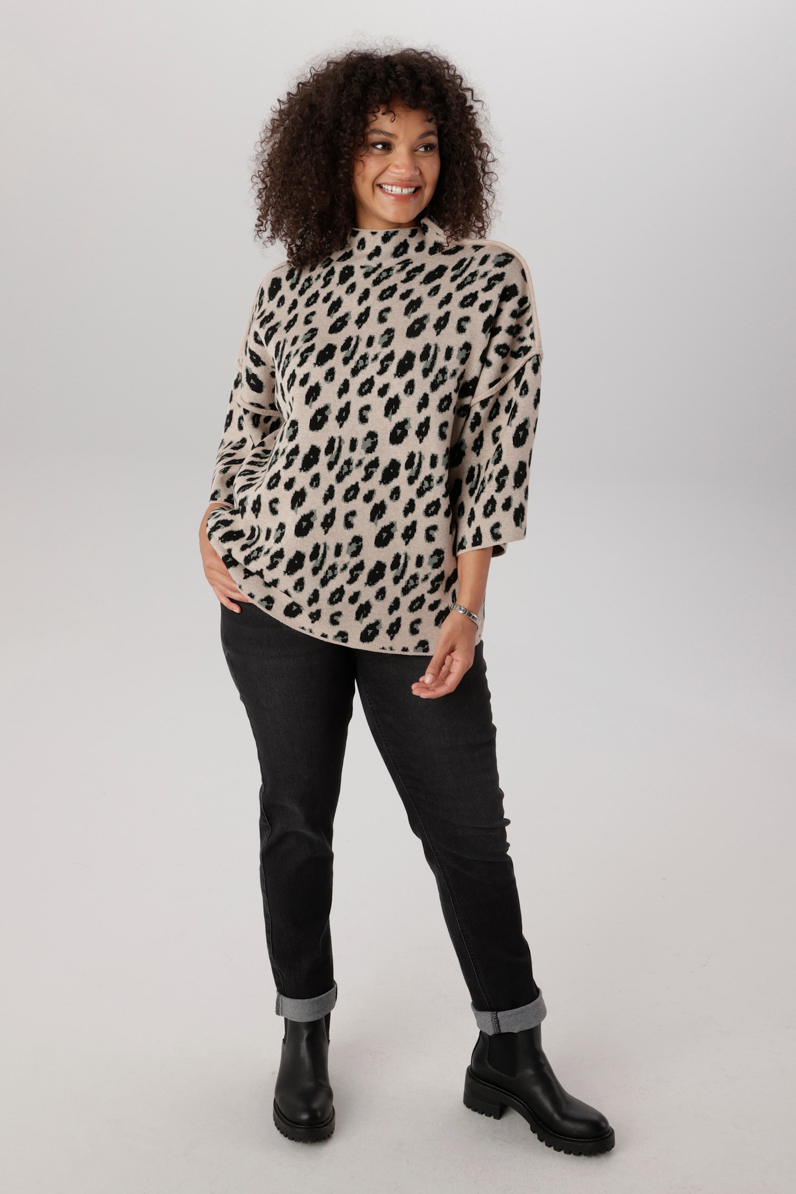 Aniston PLUS Strickpullover - beige-grün-schwarz