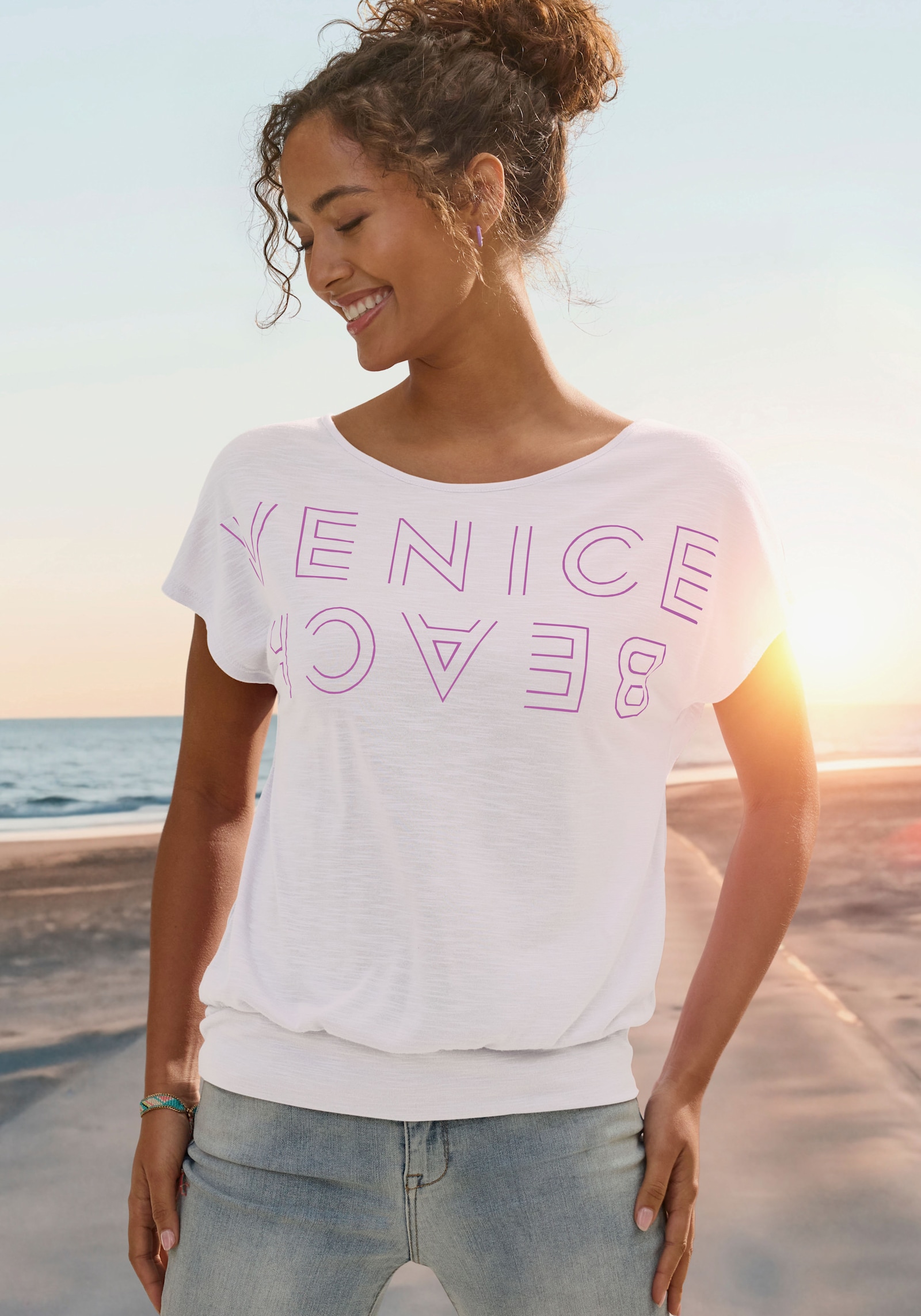 Venice Beach Rundhalsshirt - weiß-flieder