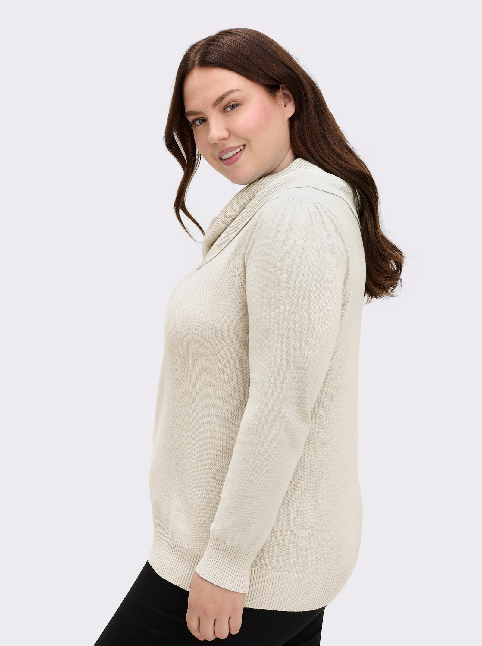 Wasserfallpullover im Baumwoll-Viskose-Mix - wollweiß