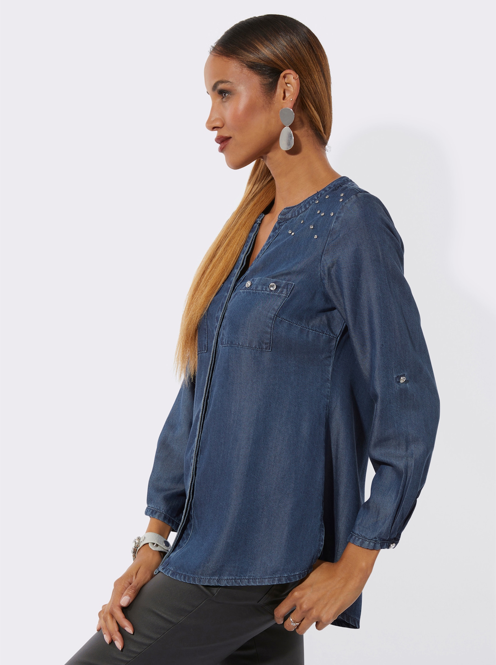 Langarm-Bluse aus Lyocell - blue-bleached