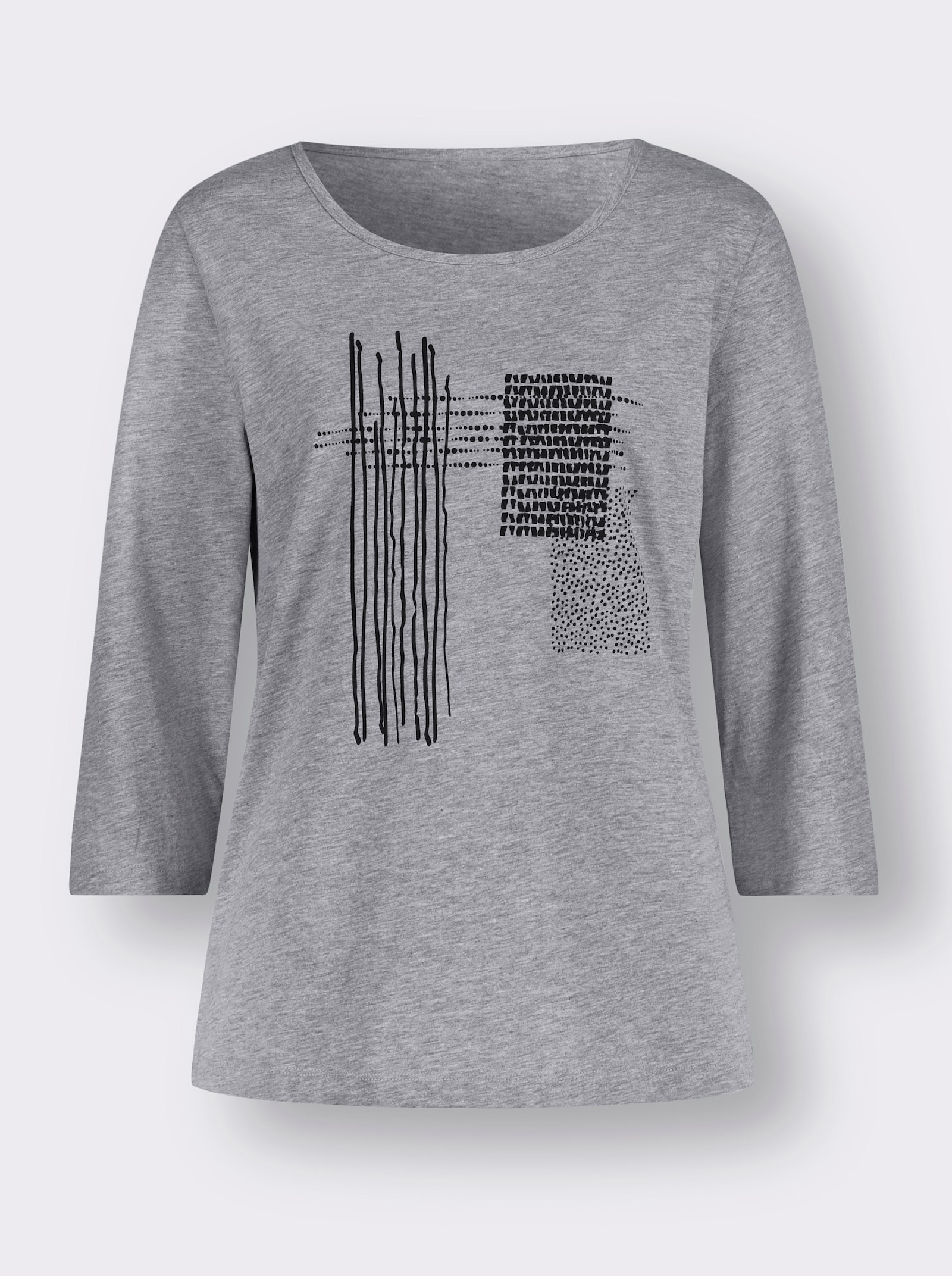 Shirt met 3/4-mouwen en grafische print - steengrijs/zwart gemêleerd