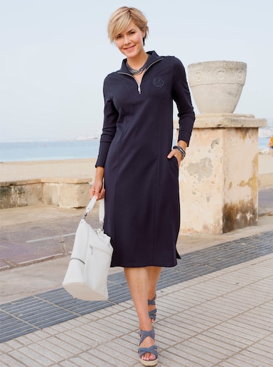 Jerseykleid mit Saumschlitzen - marine