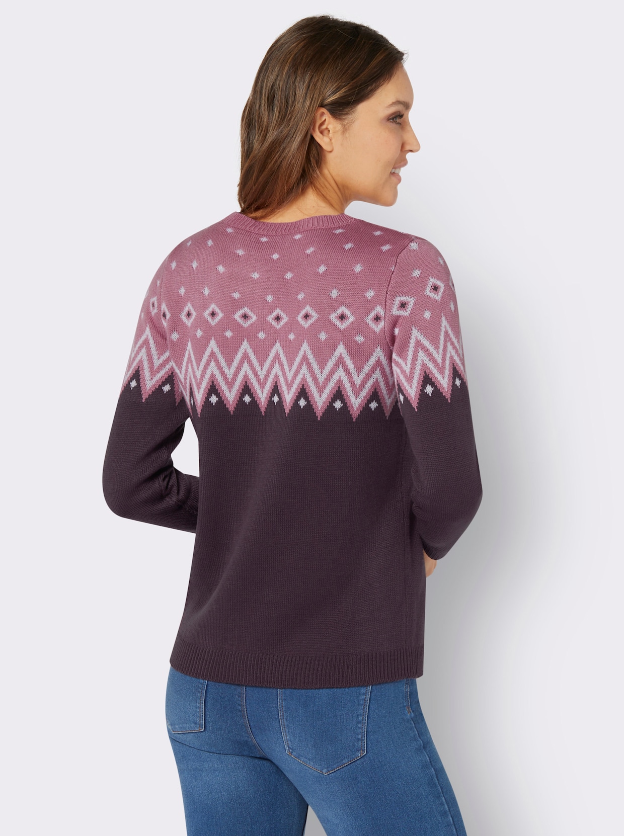 Norwegerpullover - burgund-altrosa-gemustert