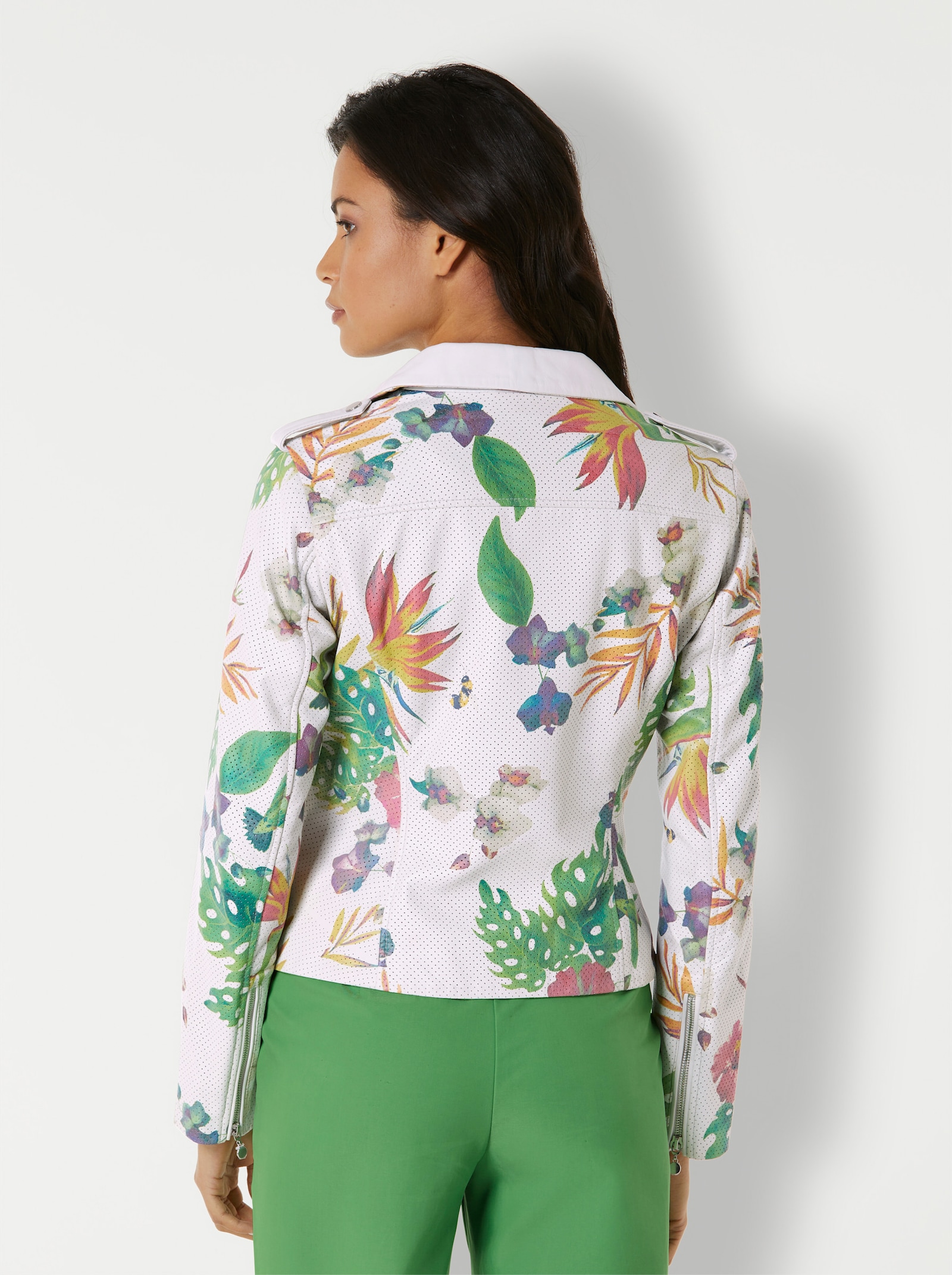 CREATION L PREMIUM Lederjacke mit asymmetrischem Reißverschluss - weiß-bedruckt