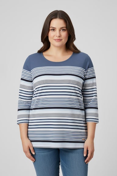 Ringelshirt mit 3/4-Ärmeln - jeansblau-ecru-geringelt