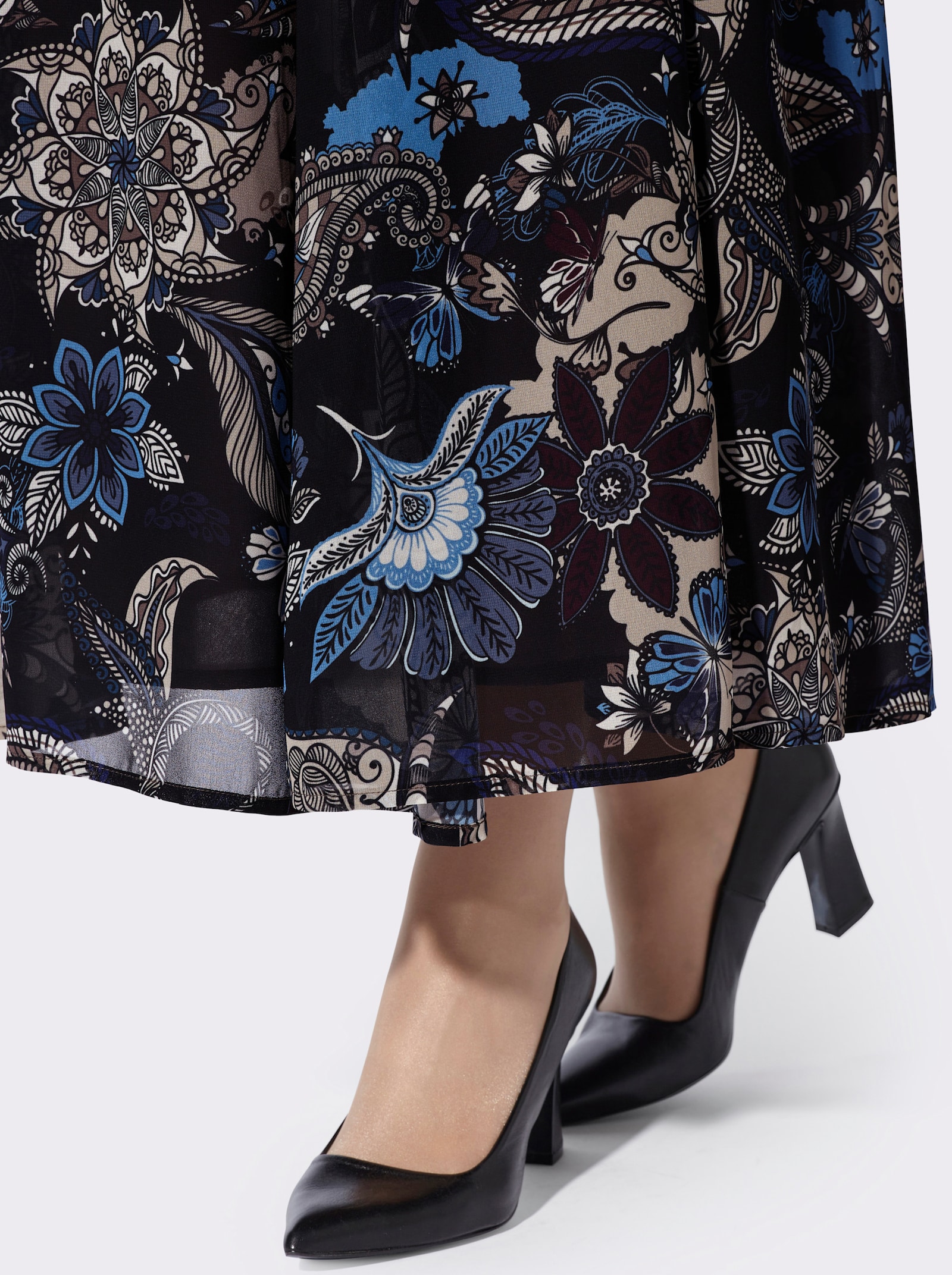 heine A-Linien-Rock in Georgette-Qualität - schwarz-taupe-bedruckt