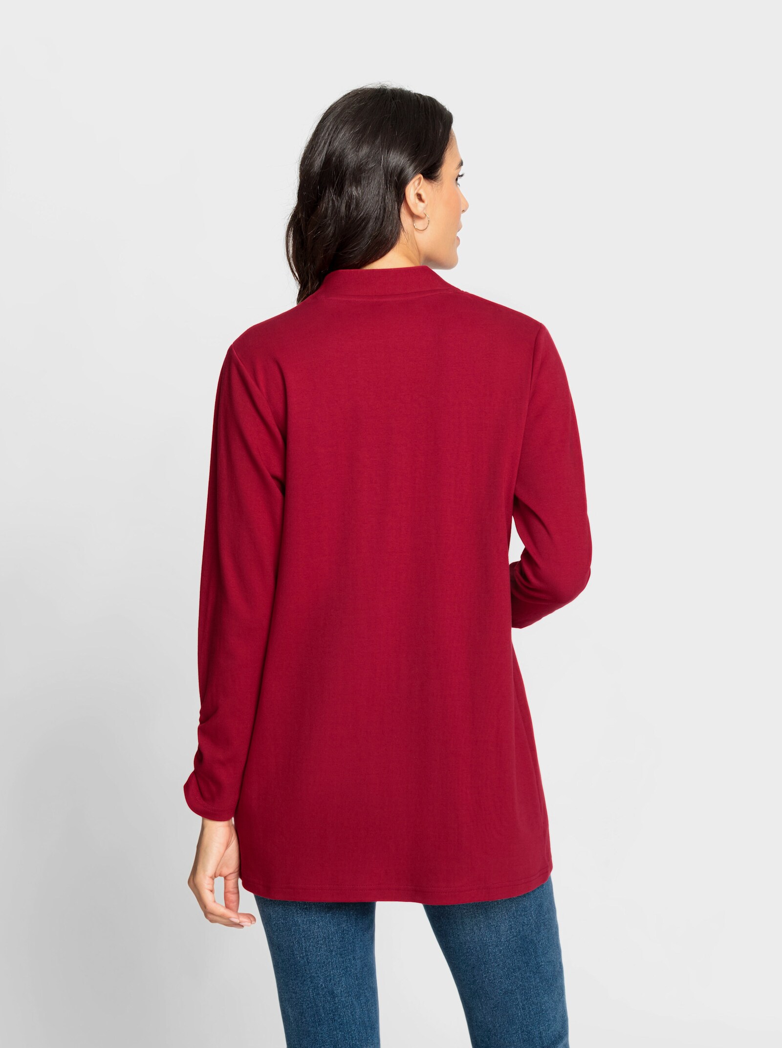 Shirtjacke mit Ärmel-Raffungen - kirsche