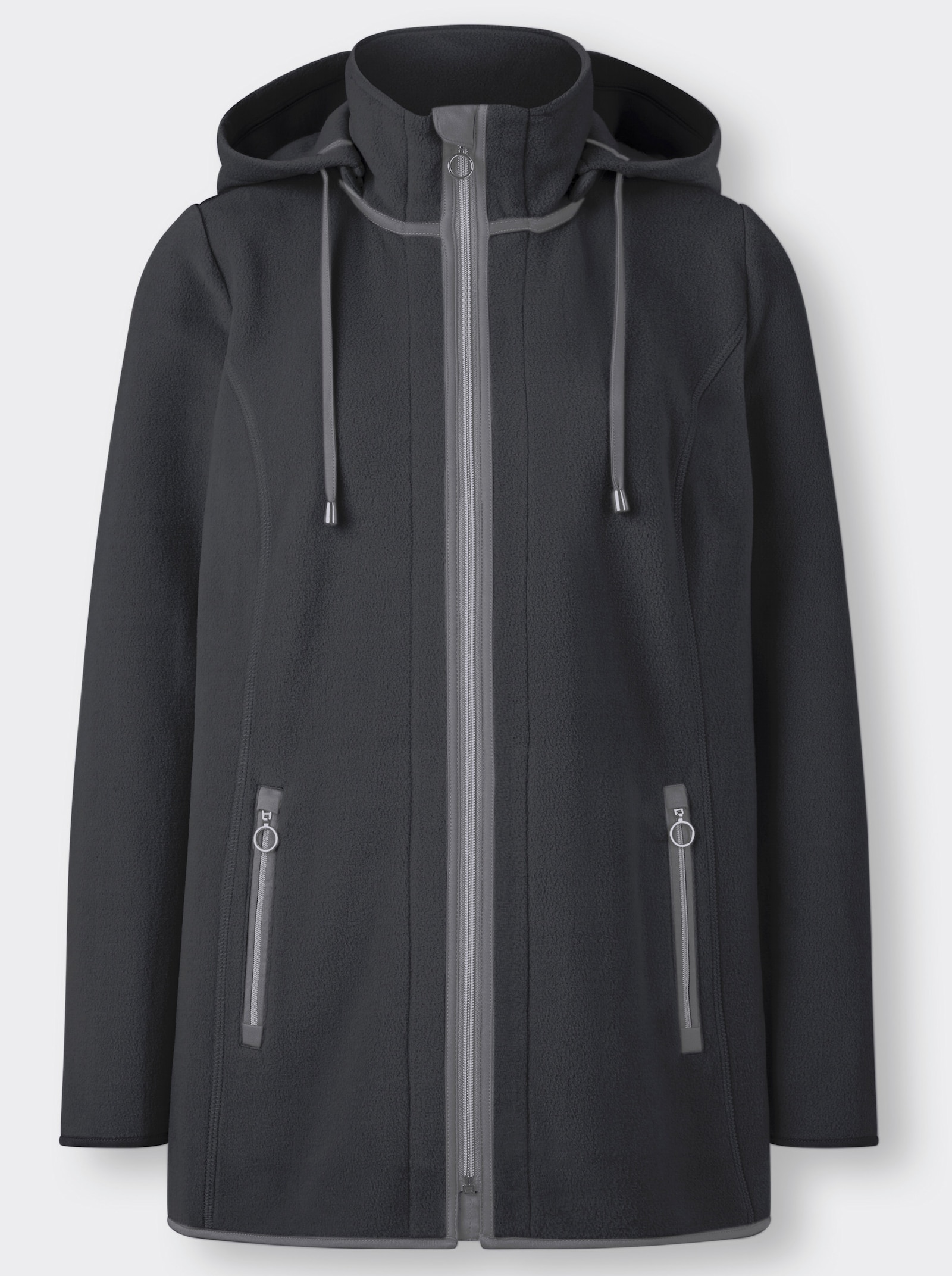 Fleecejacke mit abzippbarer Kapuze - anthrazit-meliert