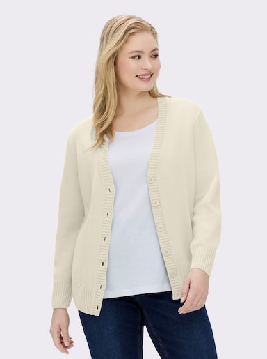 Strickjacke mit farblich abgestimmten Knöpfen - wollweiß