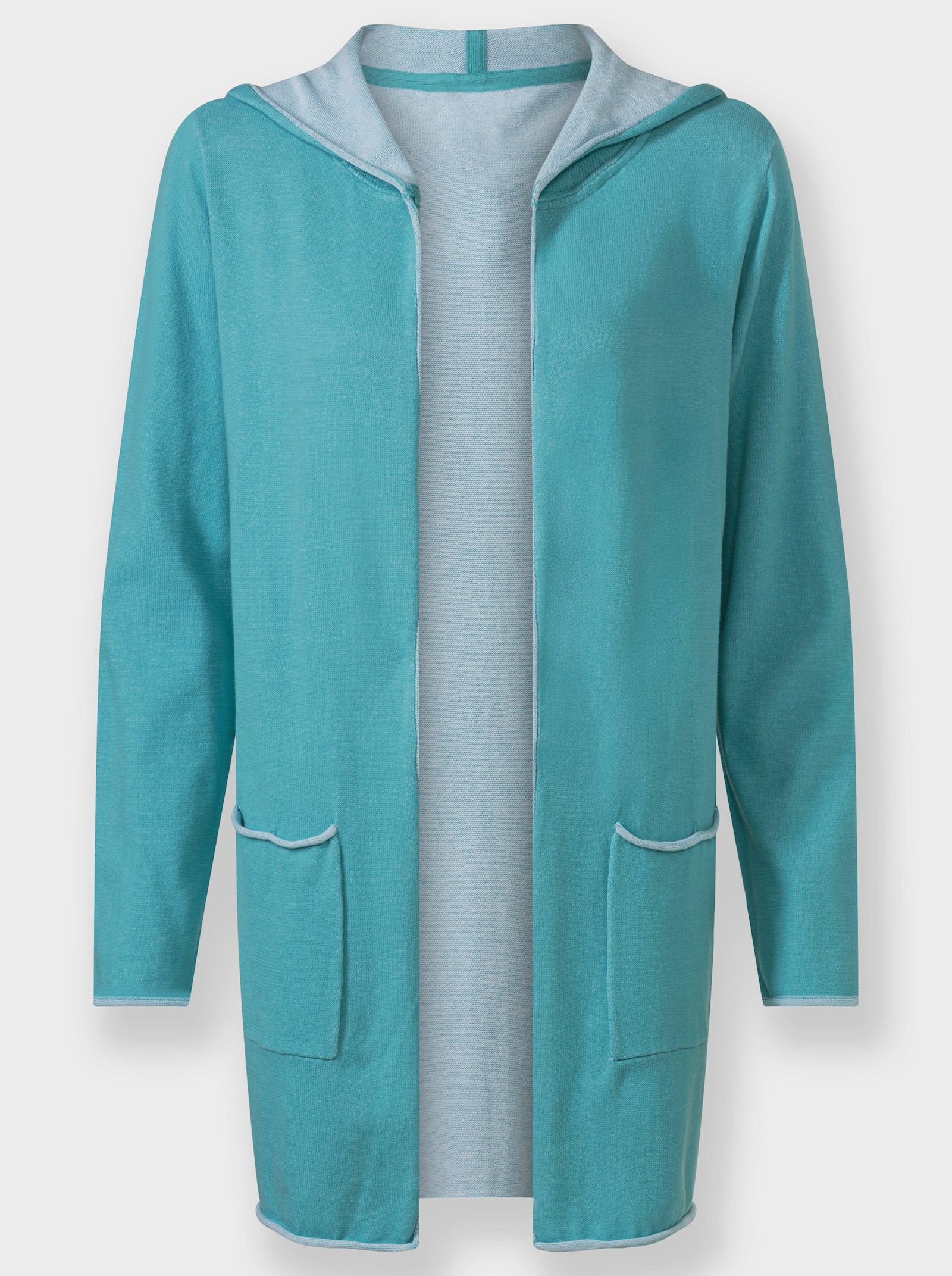 Longstrickjacke in offener Form - ozean-meliert