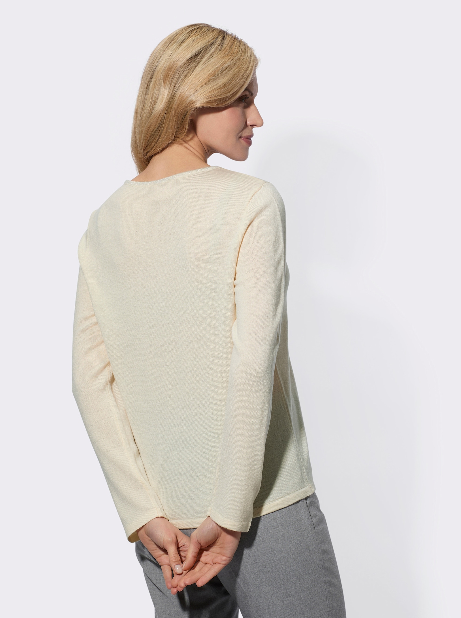 Langarm-Pullover mit Glitzergarn im Vorderteil - champagner