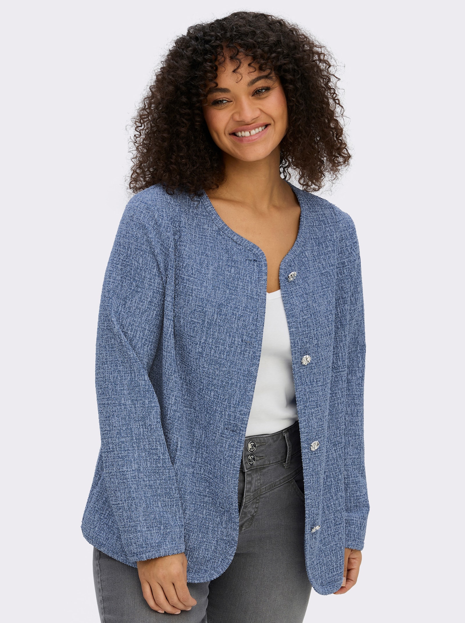 sheego Boucléjacke mit Schmuckknöpfen - jeansblau