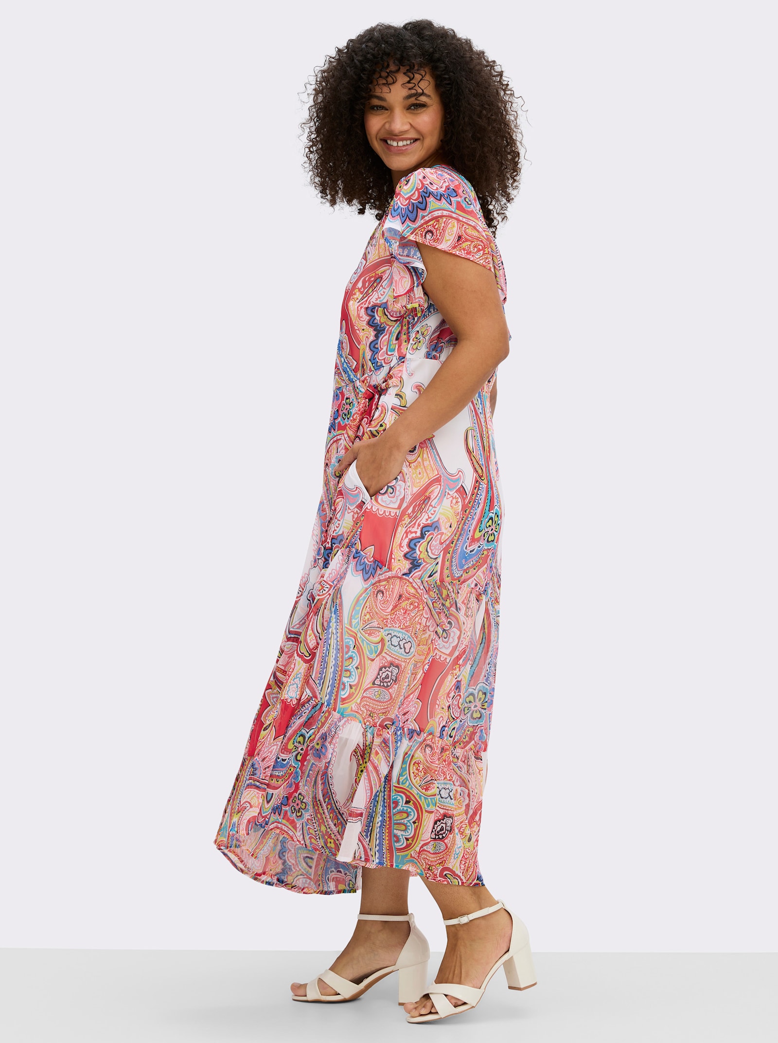 sheego by Joe Browns Chiffonkleid mit Paisleydruck - ecru-rot-gemustert