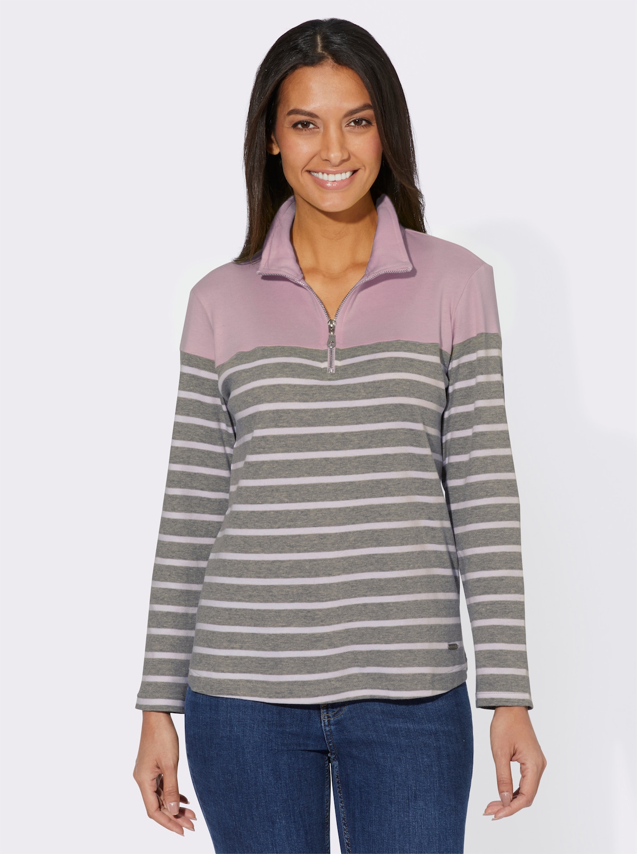 Sweatshirt - roze/grijs gestreept