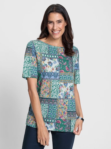 Print-Shirt mit Patchwork-Muster - grün-bedruckt