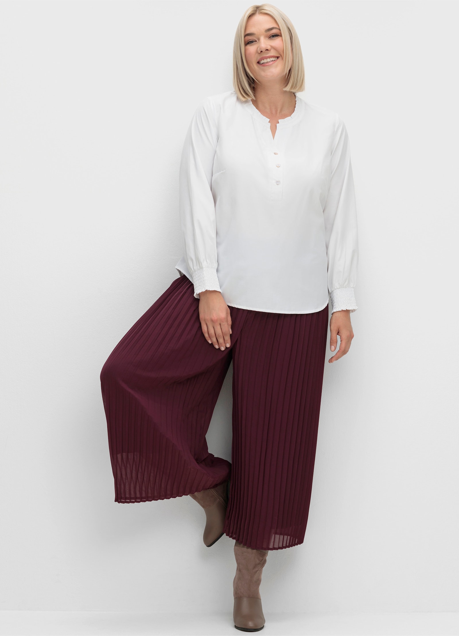 Schlupfbluse mit Rüschen-Details - weiß