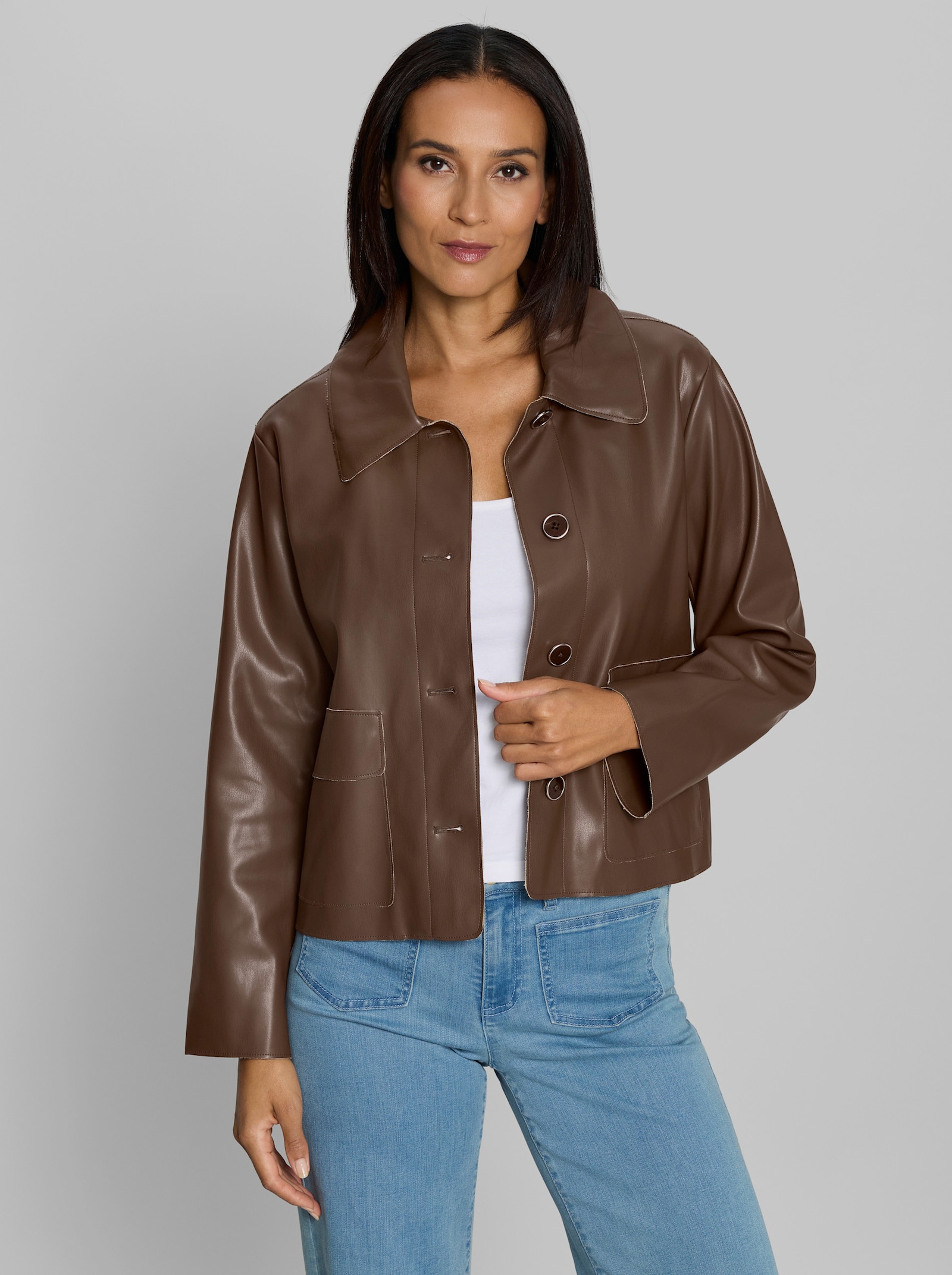 heine Lederimitatjacke im kastigen Blazer-Schnitt - schoko