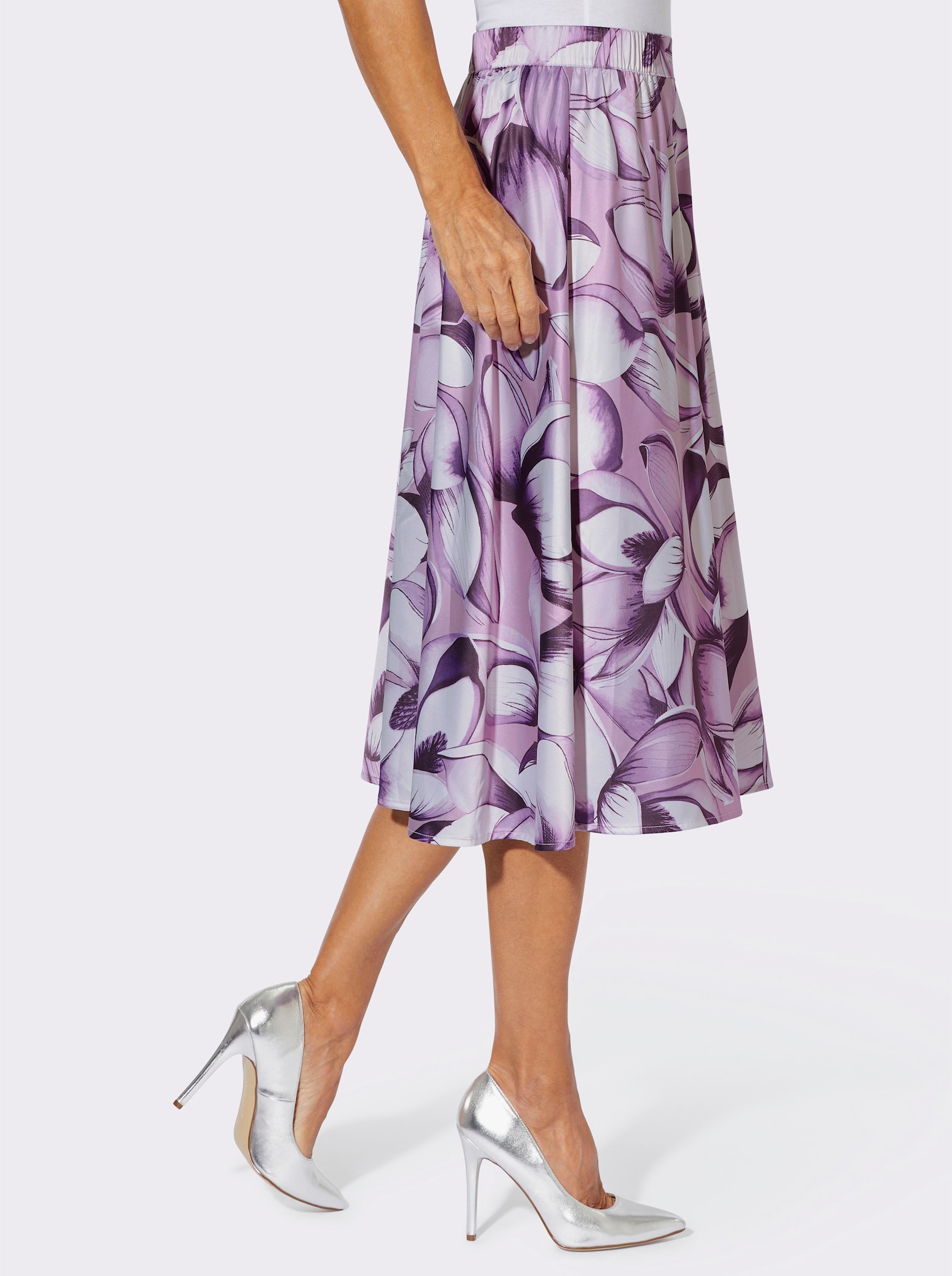 Schlupfrock in Satin-Qualität - ecru-aubergine-bedruckt