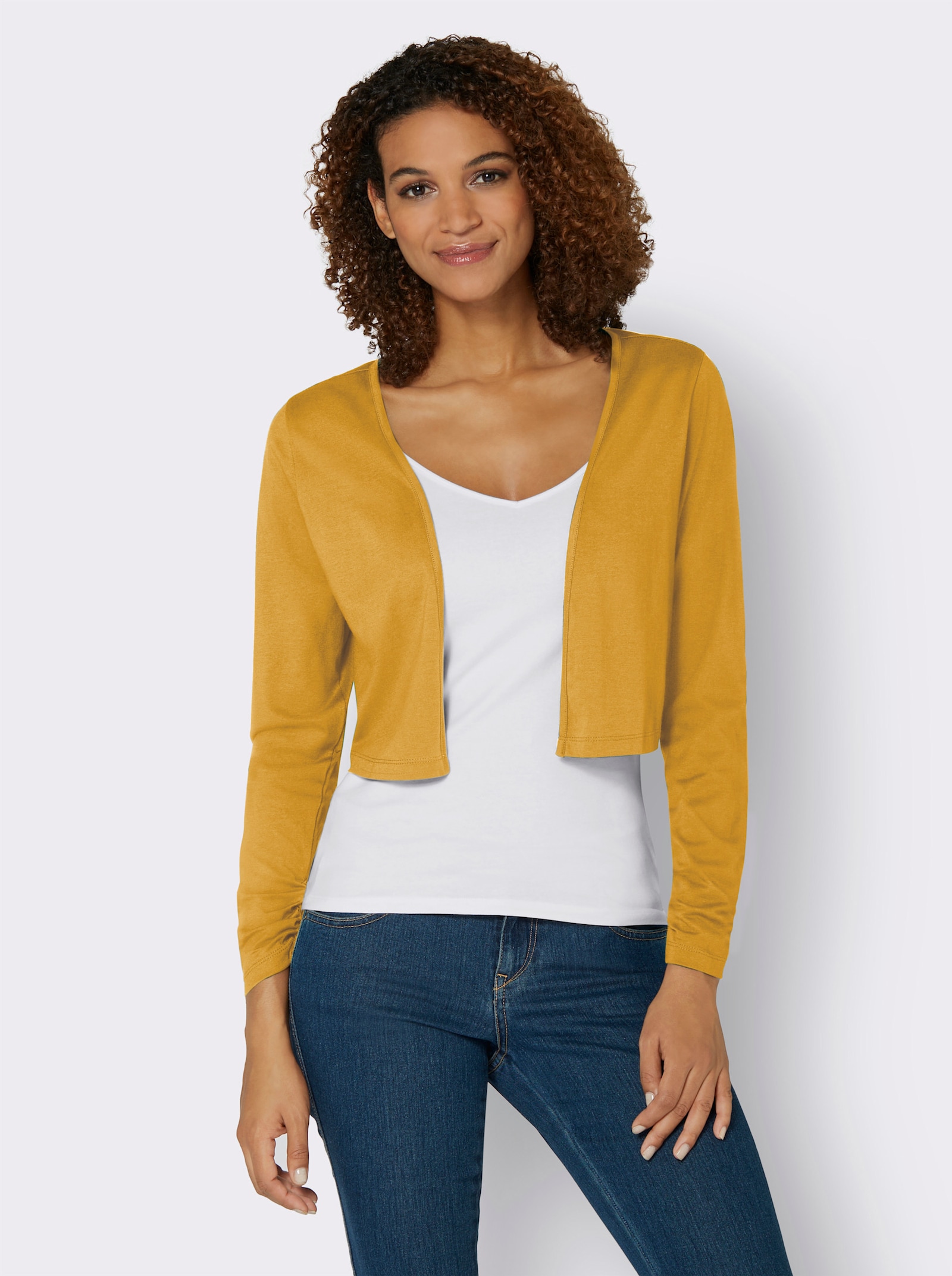 Úpletový kabátik, riasenie - okrová