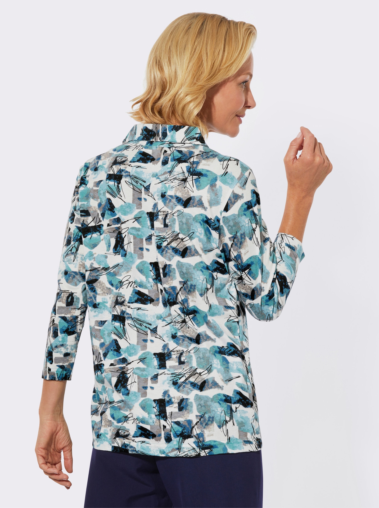 Poloshirt mit 3/4-Ärmeln - kalkmint-sesam-bedruckt