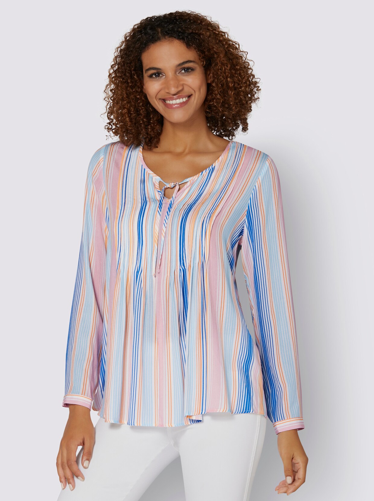 Comfortabele blouse - zalm/lichtblauw gestreept