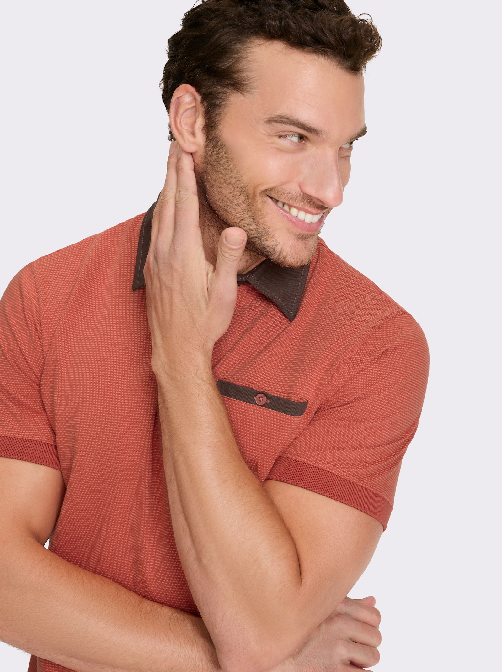 Marco Donati Kurzarmshirt mit Strukurmuster - terra